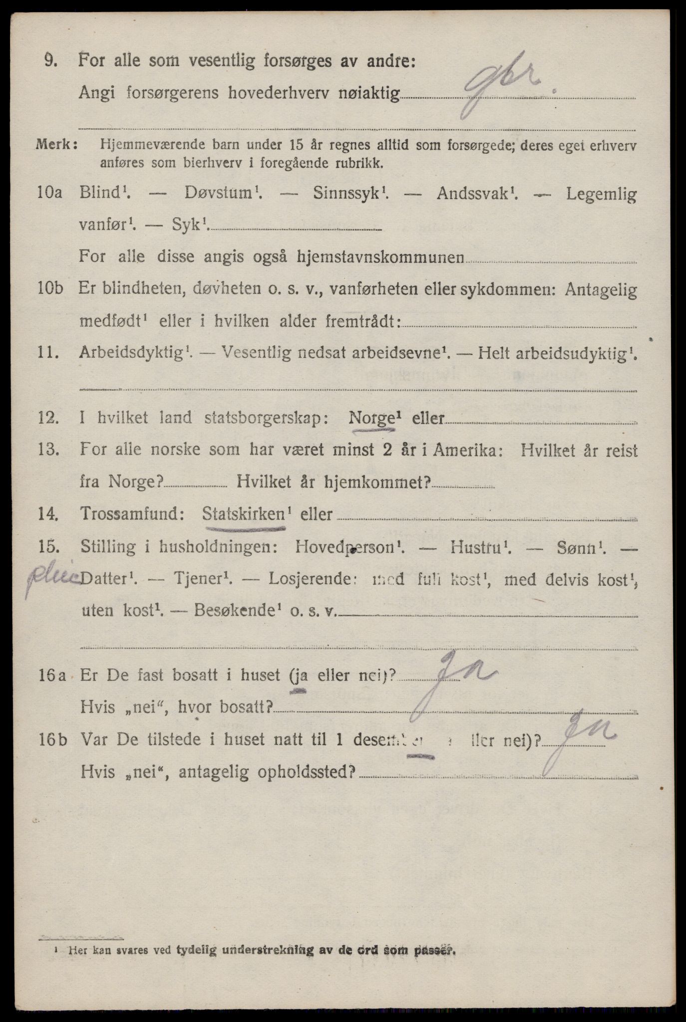 SAST, 1920 census for Klepp, 1920, p. 6953