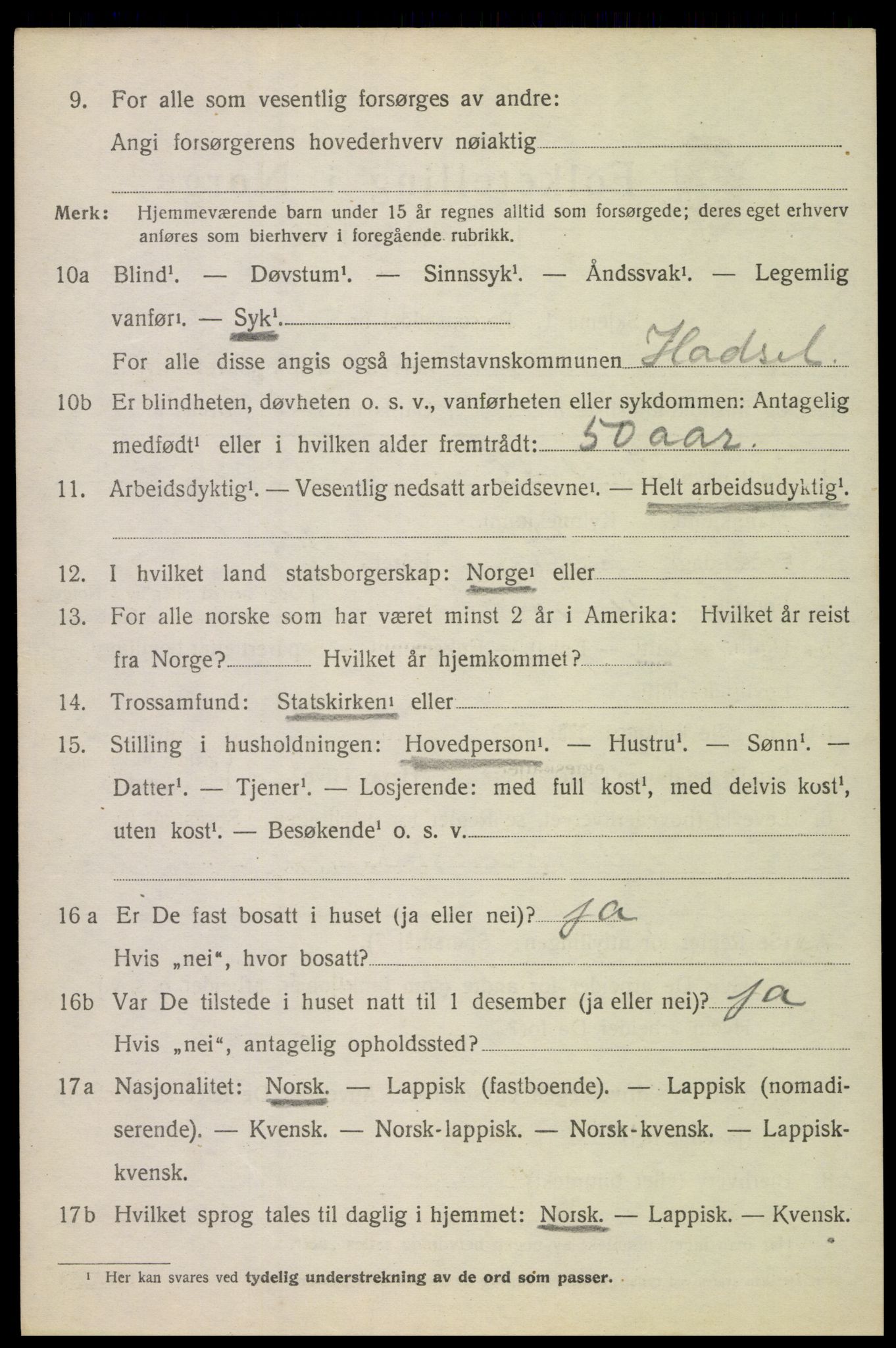 SAT, 1920 census for Hadsel, 1920, p. 15699