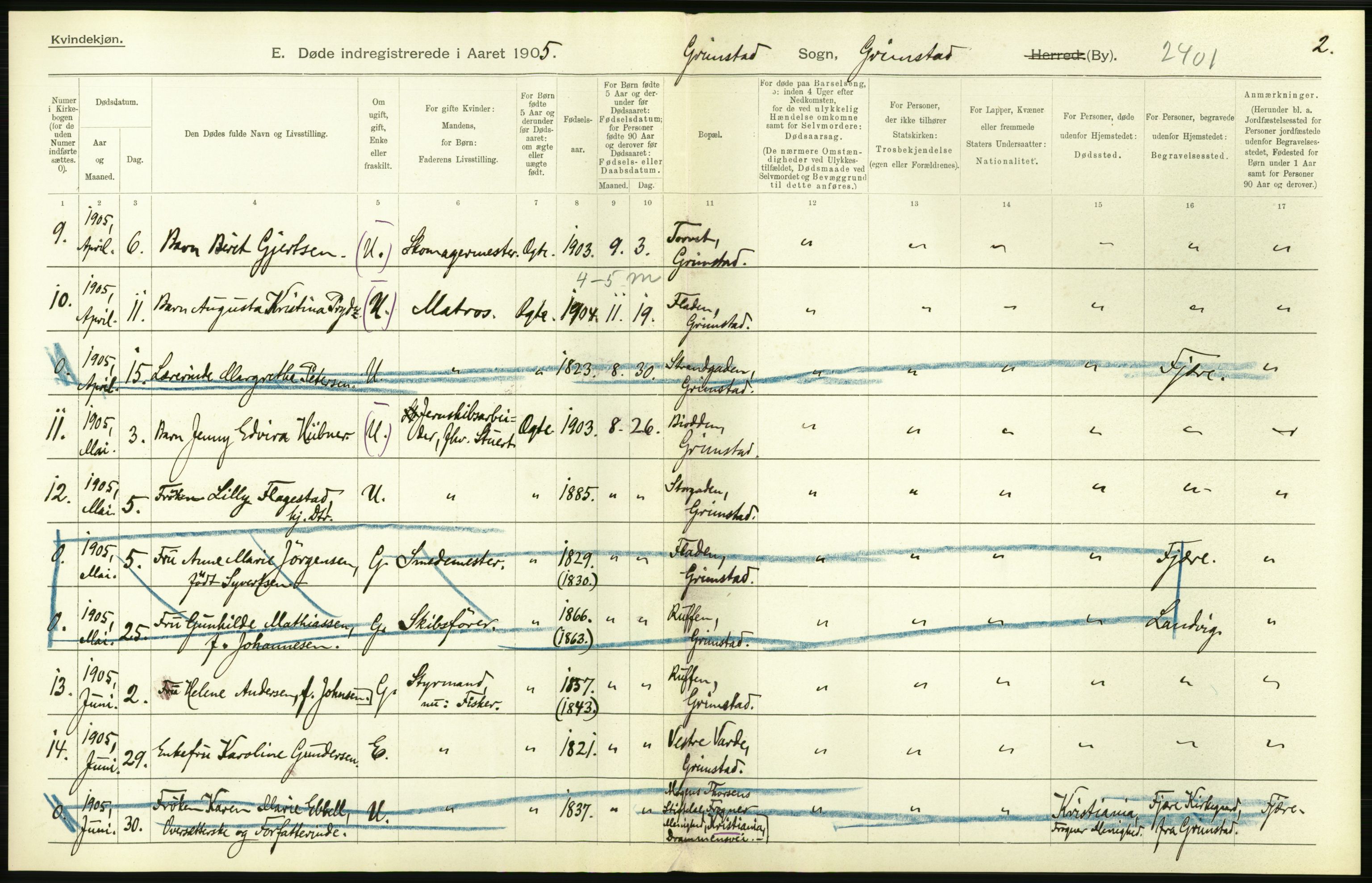 Statistisk sentralbyrå, Sosiodemografiske emner, Befolkning, AV/RA-S-2228/D/Df/Dfa/Dfac/L0043: Bratsberg - Lister og Mandals amt: Levendefødte menn og kvinner, gifte, døde, dødfødte. Byer., 1905, p. 440