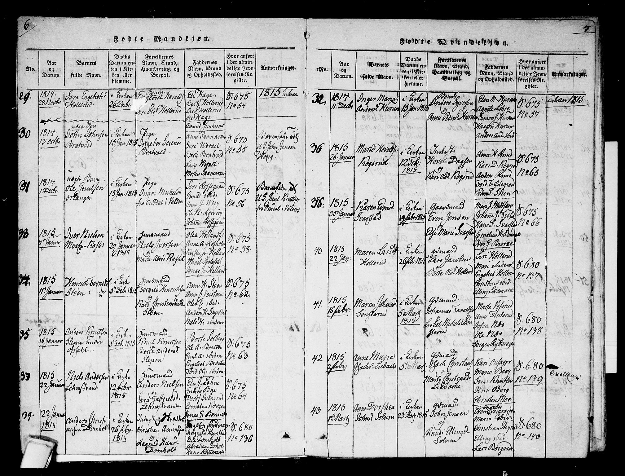 Hole kirkebøker, SAKO/A-228/F/Fa/L0004: Parish register (official) no. I 4, 1814-1833, p. 6-7