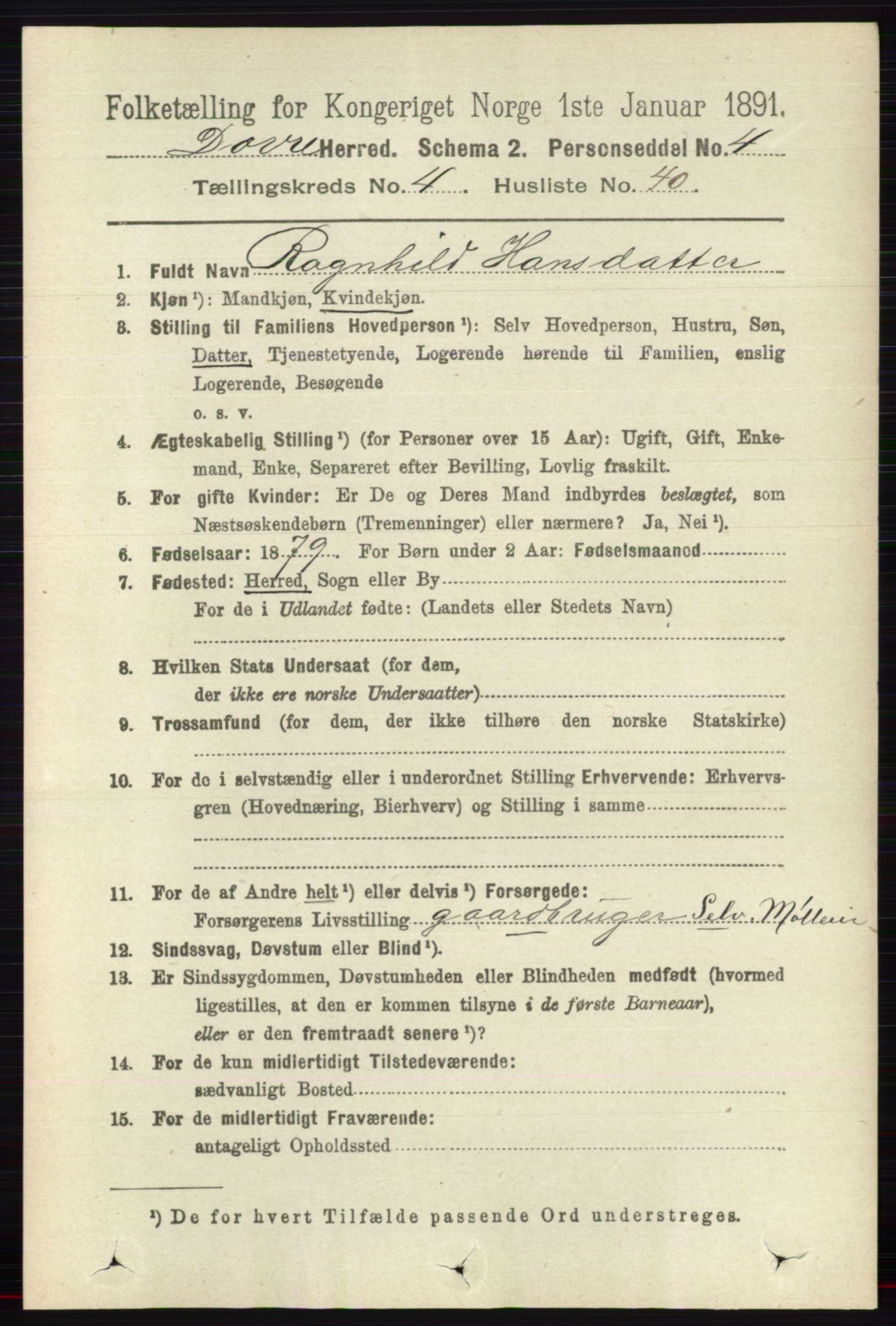 RA, 1891 census for 0511 Dovre, 1891, p. 2165