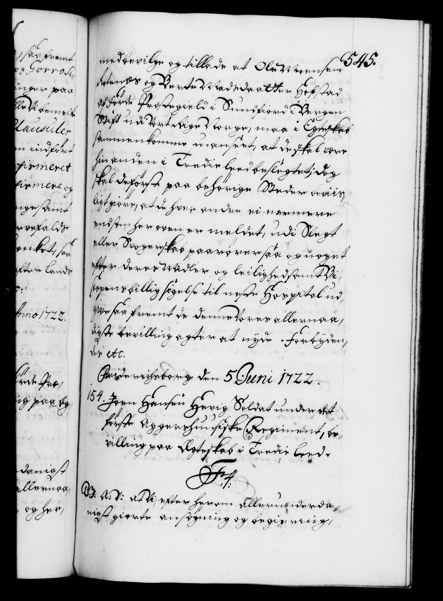 Danske Kanselli 1572-1799, RA/EA-3023/F/Fc/Fca/Fcaa/L0023: Norske registre, 1720-1722, p. 545a
