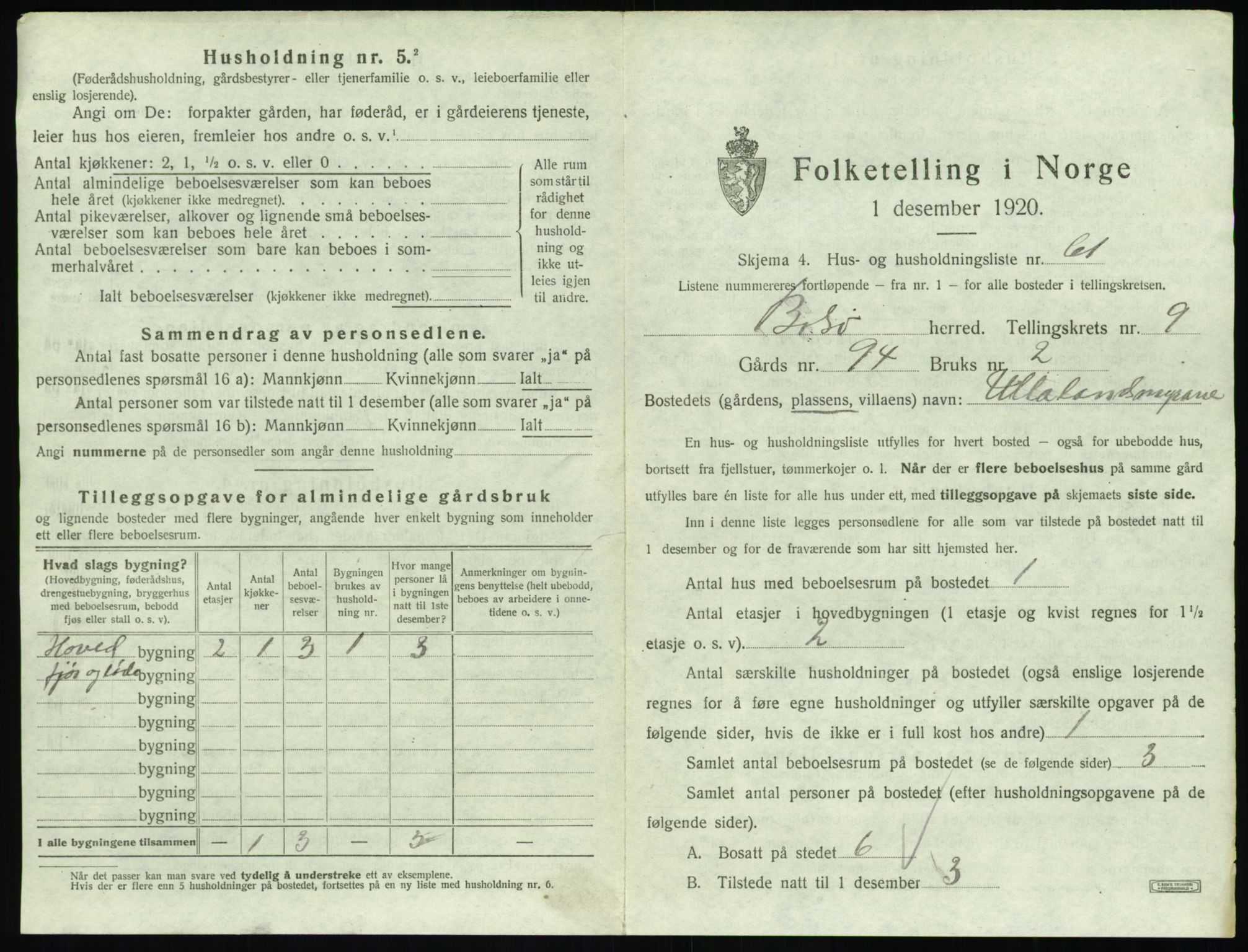 SAT, 1920 census for Bolsøy, 1920, p. 1461