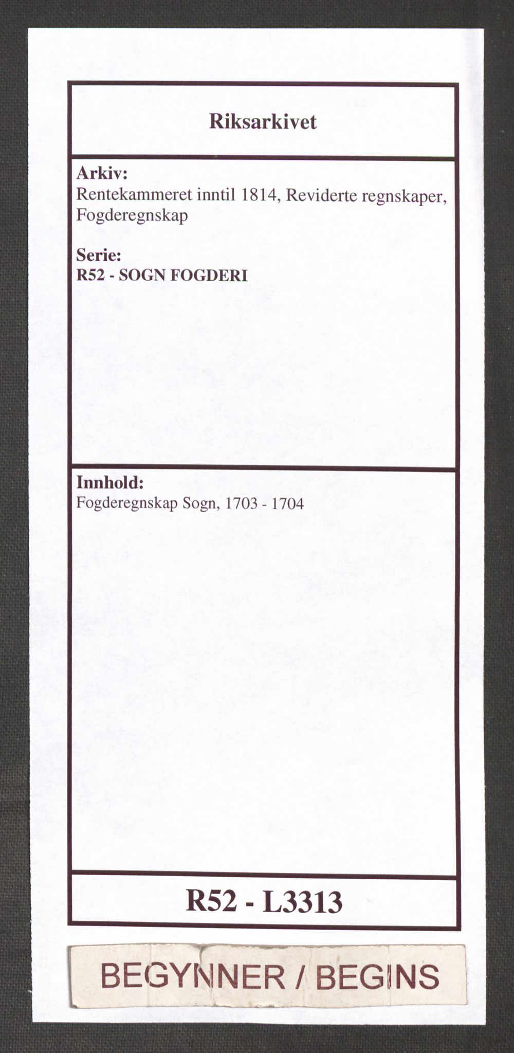 Rentekammeret inntil 1814, Reviderte regnskaper, Fogderegnskap, AV/RA-EA-4092/R52/L3313: Fogderegnskap Sogn, 1703-1704, p. 1