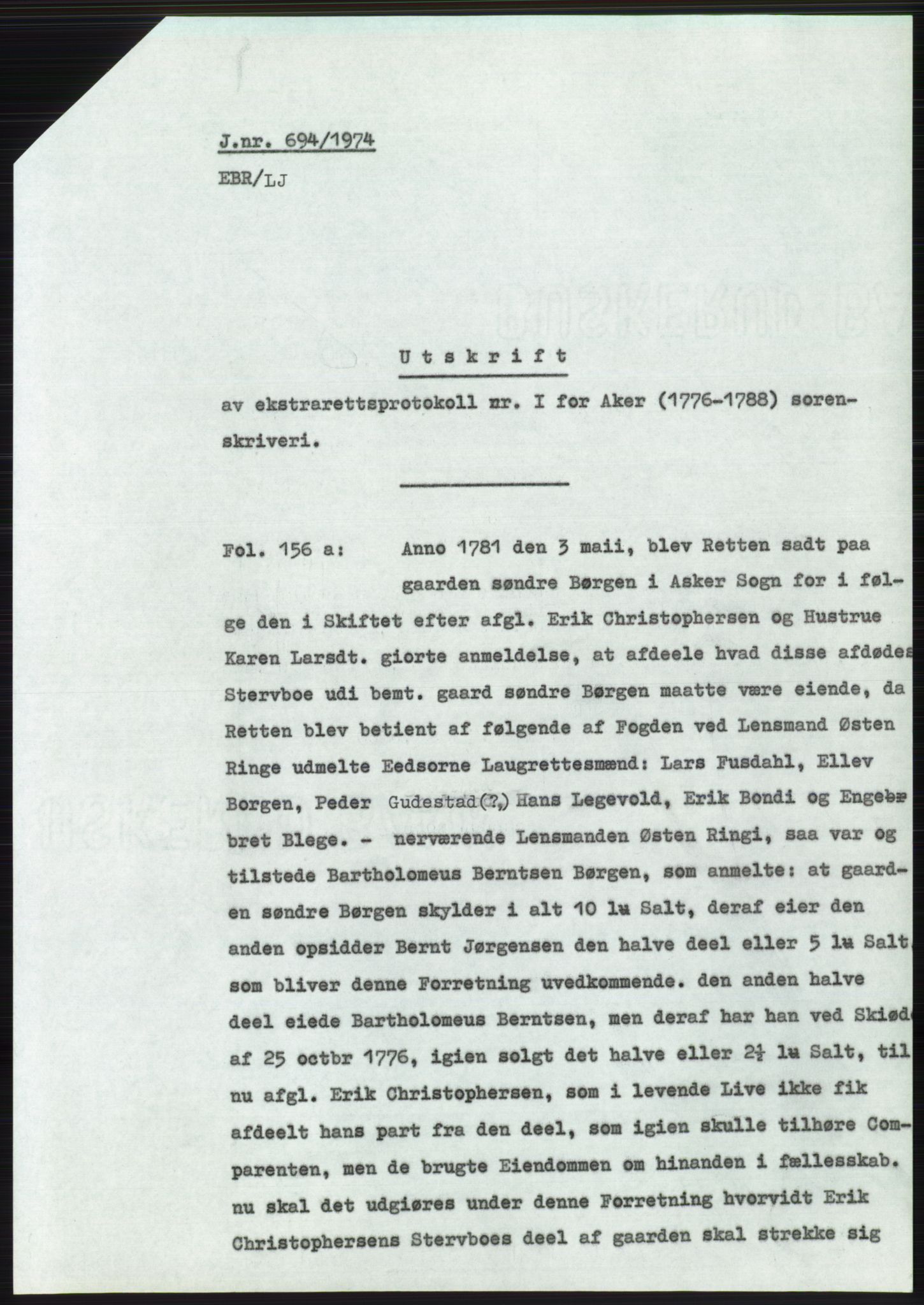 Statsarkivet i Oslo, SAO/A-10621/Z/Zd/L0033: Avskrifter, j.nr 15-2287/1974, 1974, p. 172