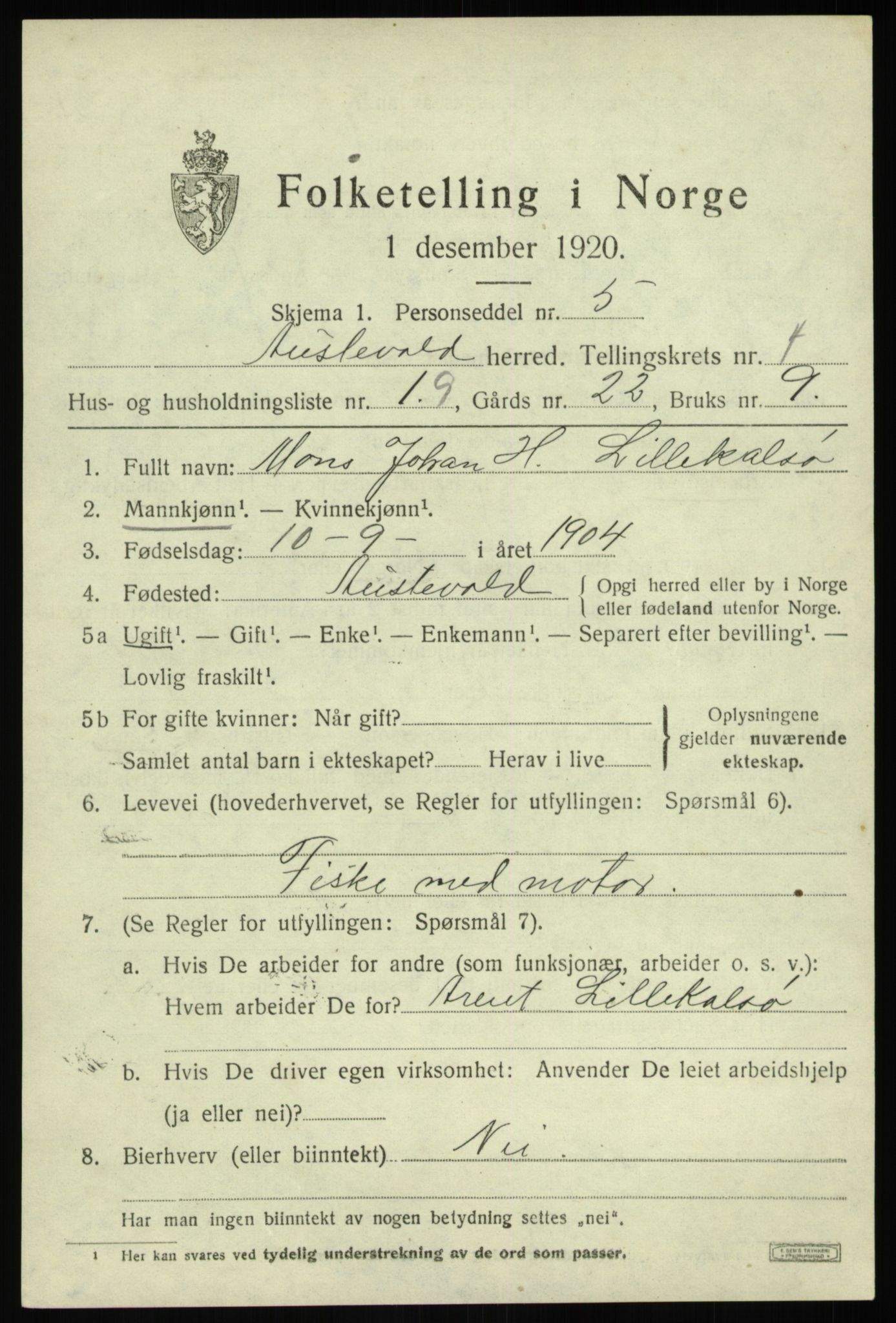 SAB, 1920 census for Austevoll, 1920, p. 2946