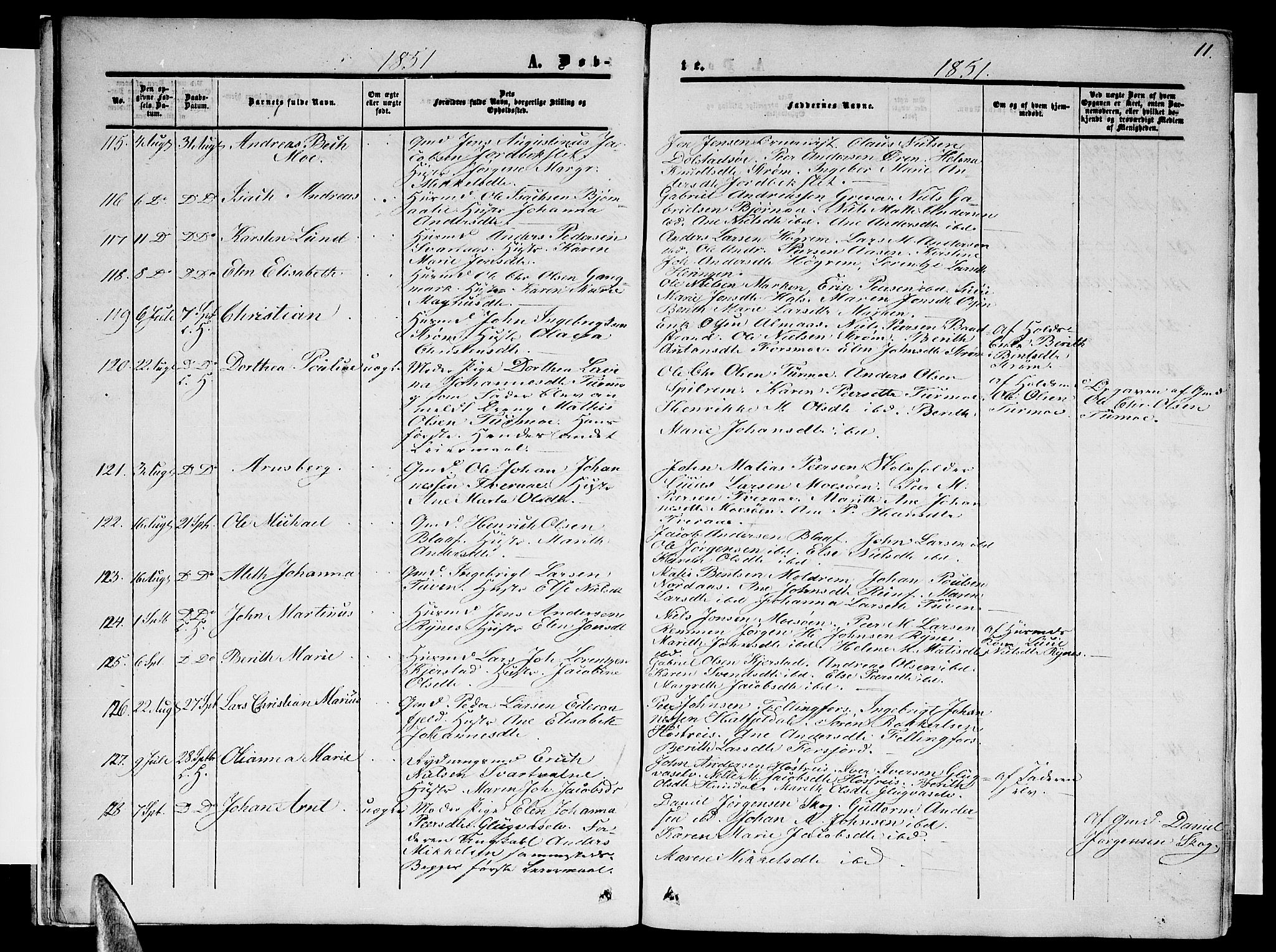 Ministerialprotokoller, klokkerbøker og fødselsregistre - Nordland, AV/SAT-A-1459/820/L0301: Parish register (copy) no. 820C03, 1851-1858, p. 11