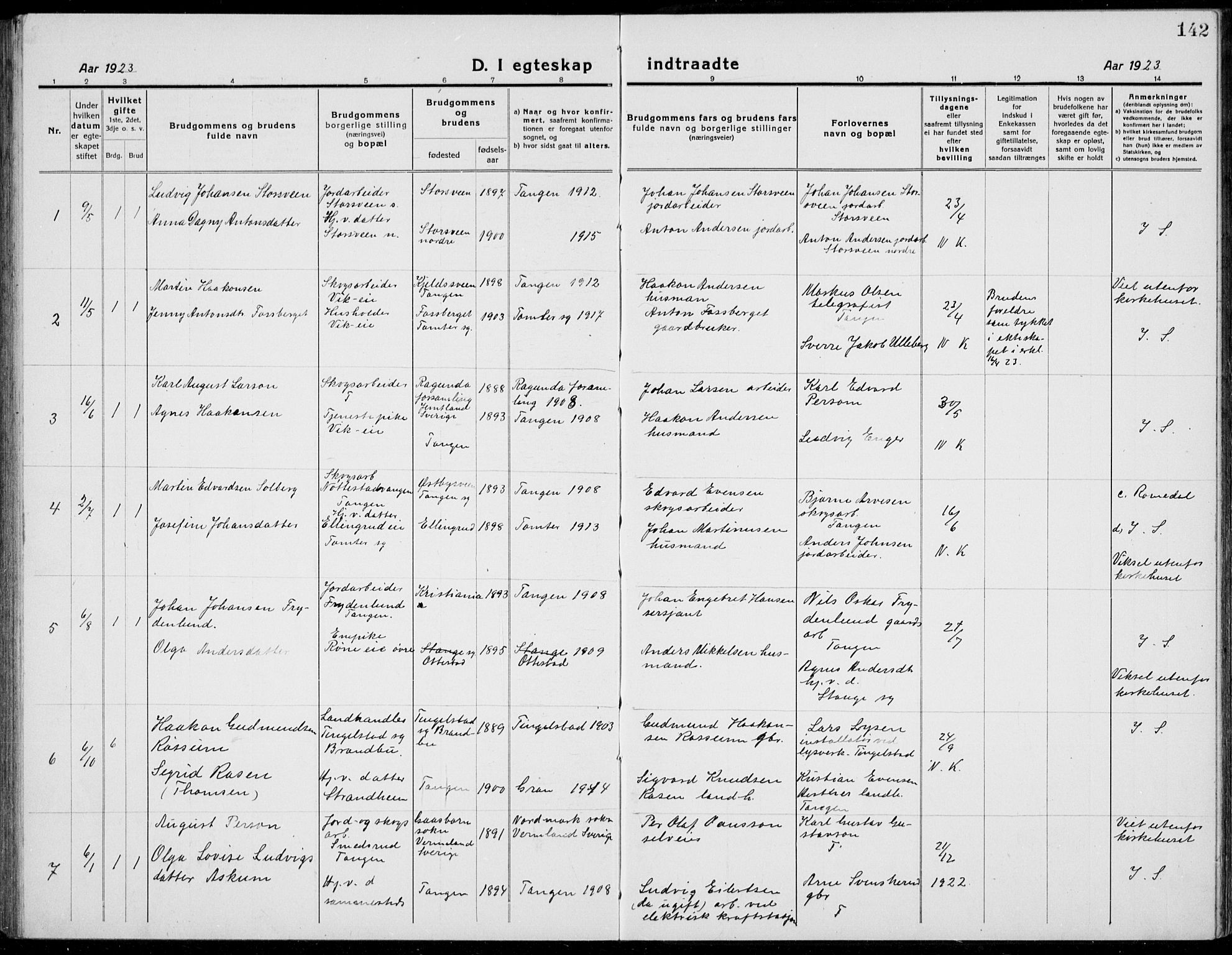 Stange prestekontor, AV/SAH-PREST-002/L/L0017: Parish register (copy) no. 17, 1918-1936, p. 142