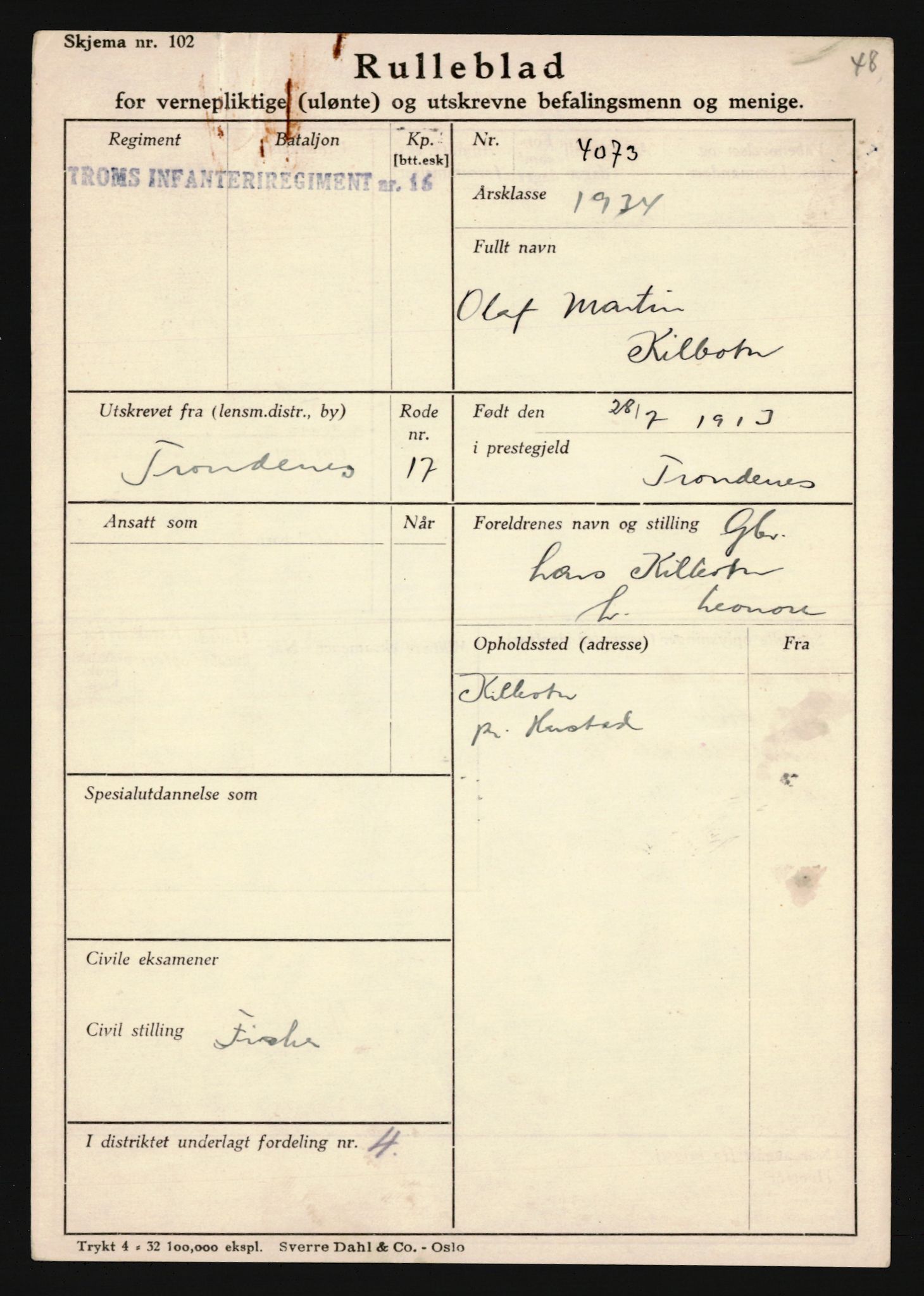 Forsvaret, Troms infanteriregiment nr. 16, AV/RA-RAFA-3146/P/Pa/L0018: Rulleblad for regimentets menige mannskaper, årsklasse 1934, 1934, p. 635