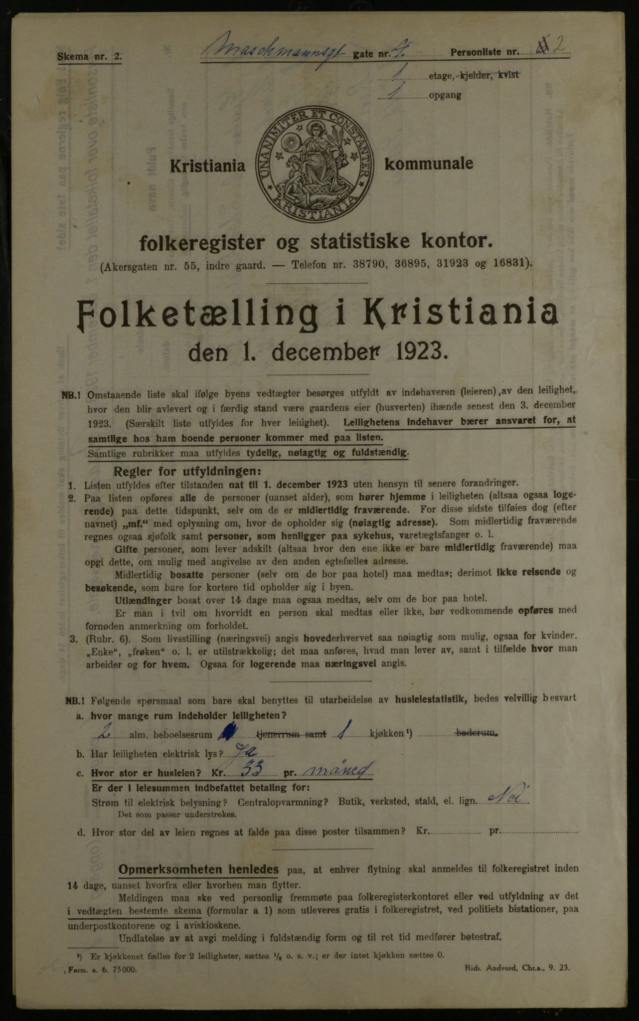 OBA, Municipal Census 1923 for Kristiania, 1923, p. 71743