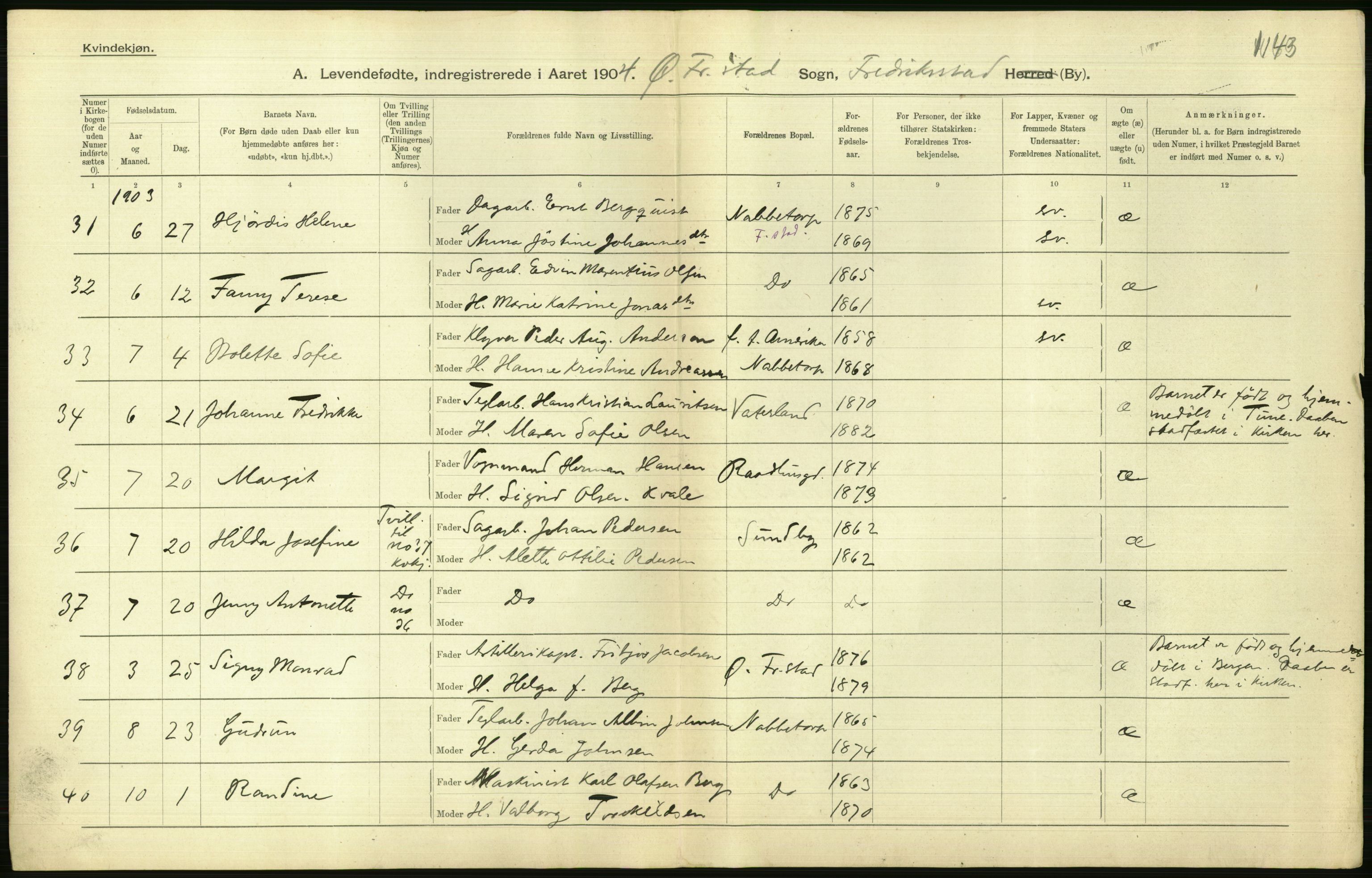 Statistisk sentralbyrå, Sosiodemografiske emner, Befolkning, AV/RA-S-2228/D/Df/Dfa/Dfaa/L0001: Smålenenes amt: Fødte, gifte, døde, 1903, p. 496