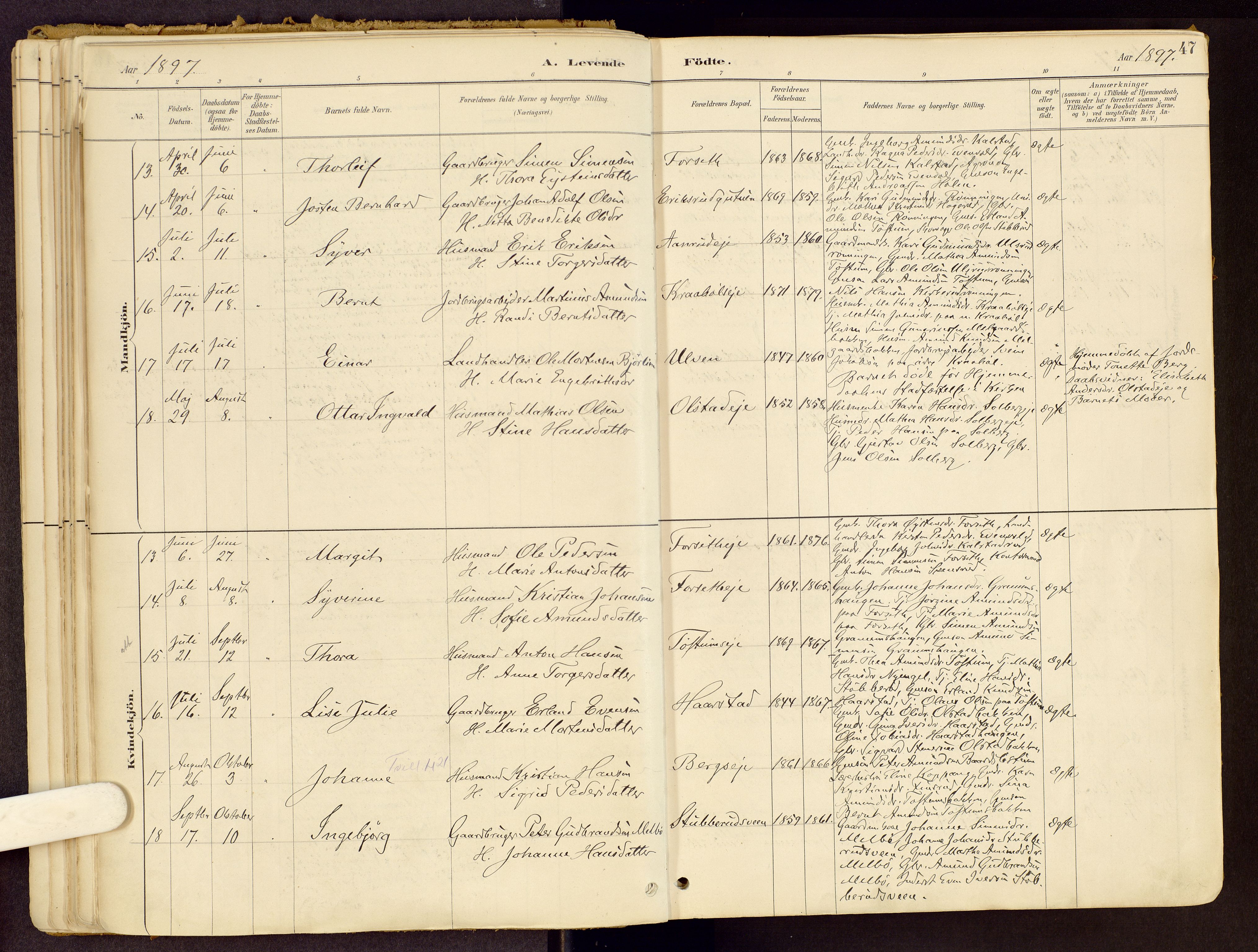 Vestre Gausdal prestekontor, AV/SAH-PREST-094/H/Ha/Haa/L0001: Parish register (official) no. 1, 1887-1914, p. 47