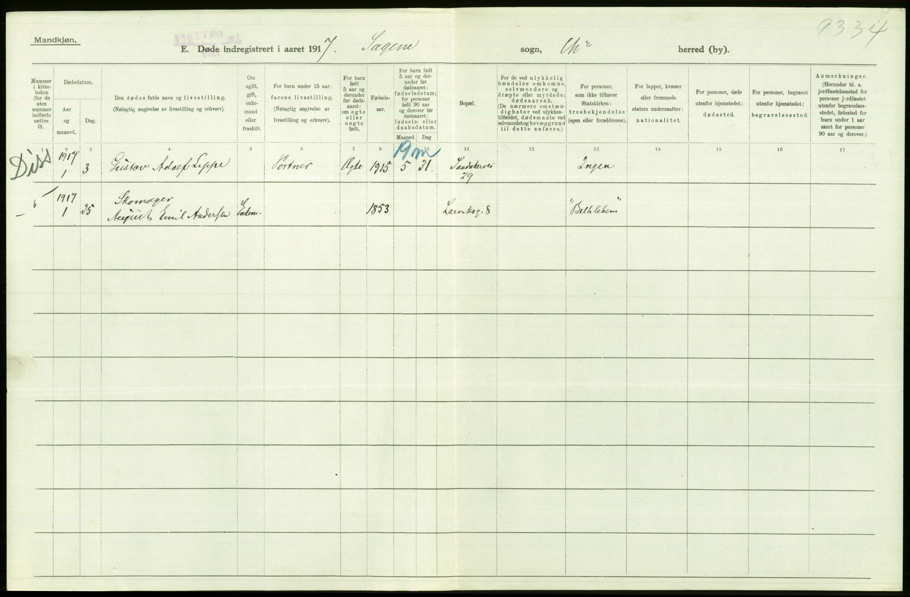 Statistisk sentralbyrå, Sosiodemografiske emner, Befolkning, AV/RA-S-2228/D/Df/Dfb/Dfbg/L0010: Kristiania: Døde, 1917, p. 600