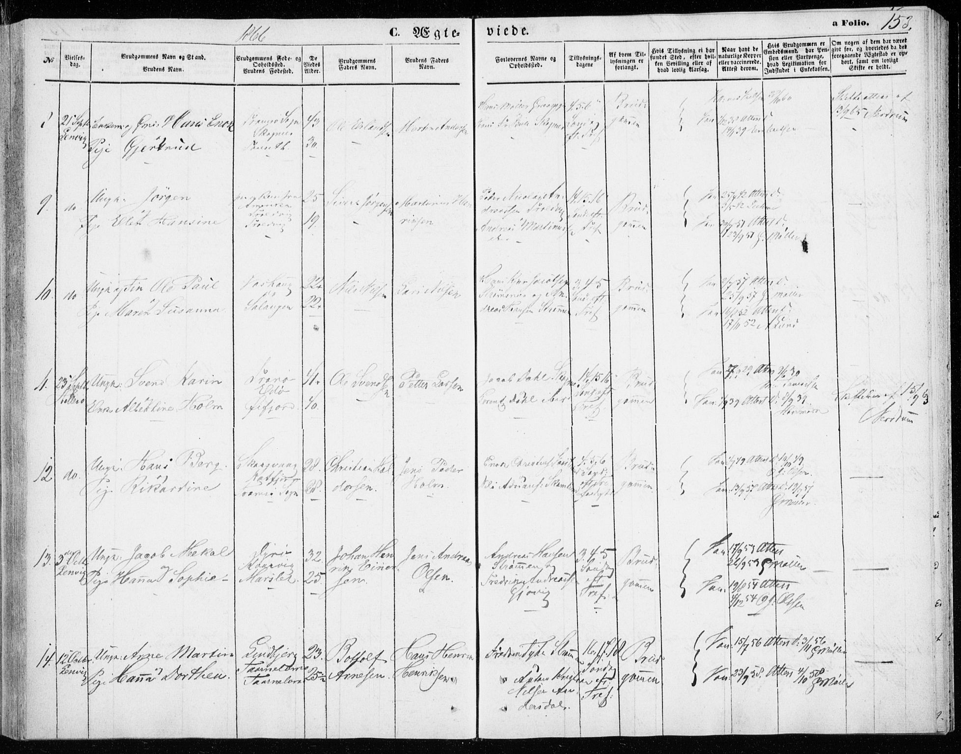 Lenvik sokneprestembete, AV/SATØ-S-1310/H/Ha/Haa/L0009kirke: Parish register (official) no. 9, 1866-1873, p. 153