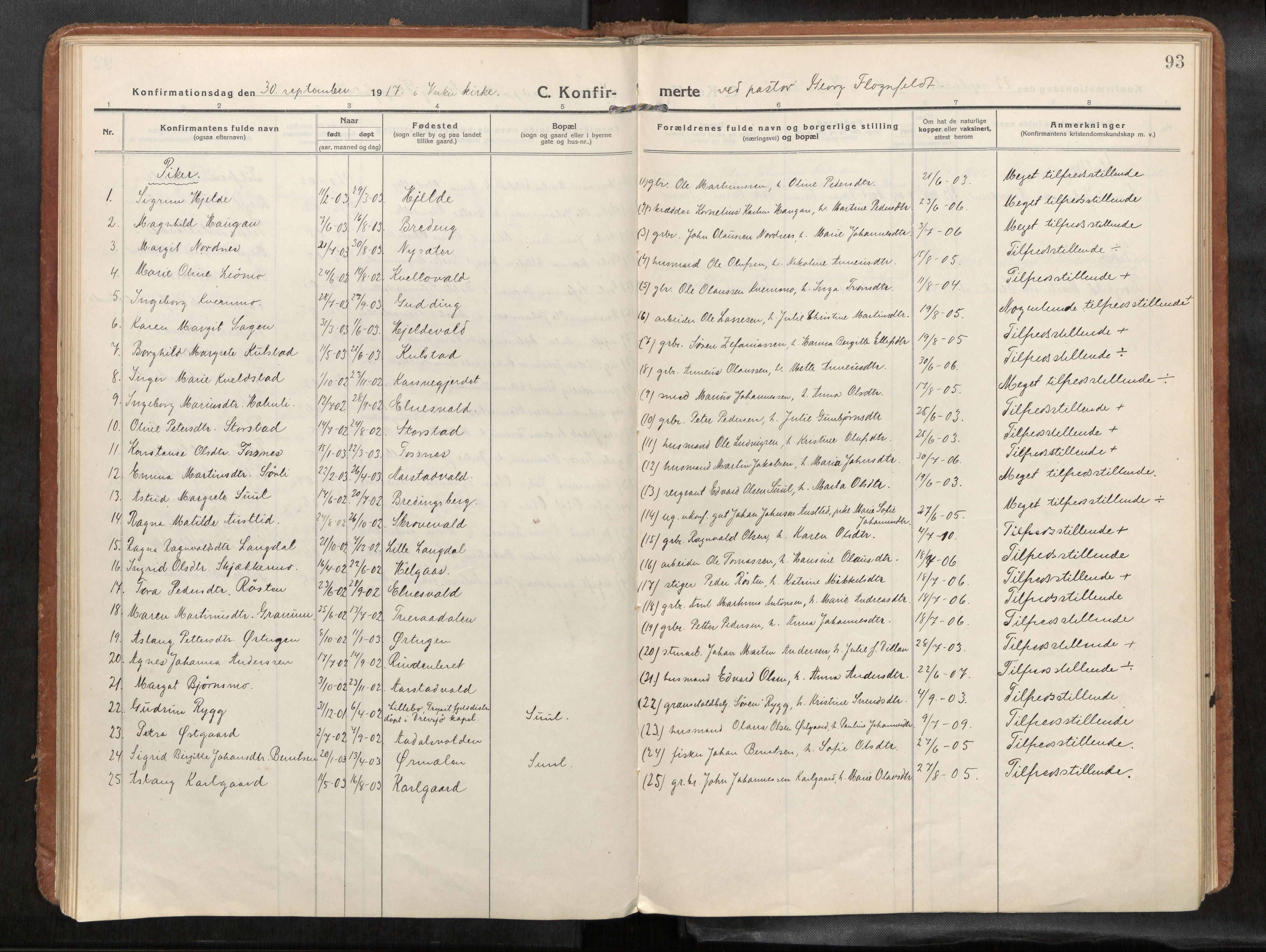Verdal sokneprestkontor, SAT/A-1156/2/H/Haa/L0004: Parish register (official) no. 4, 1916-1928, p. 93