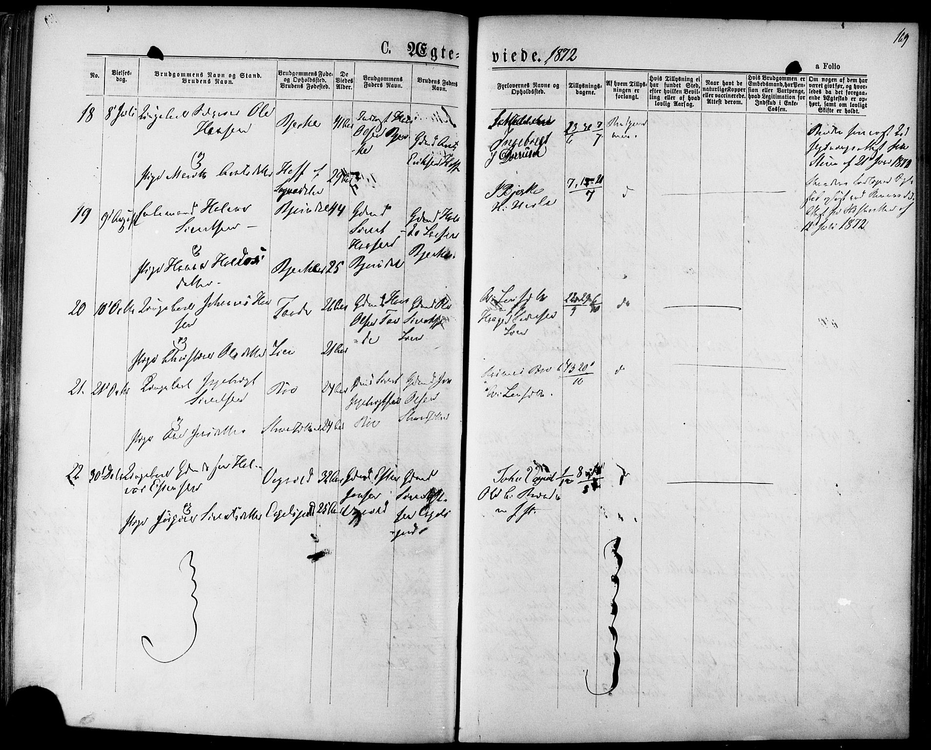 Ministerialprotokoller, klokkerbøker og fødselsregistre - Sør-Trøndelag, SAT/A-1456/678/L0900: Parish register (official) no. 678A09, 1872-1881, p. 169