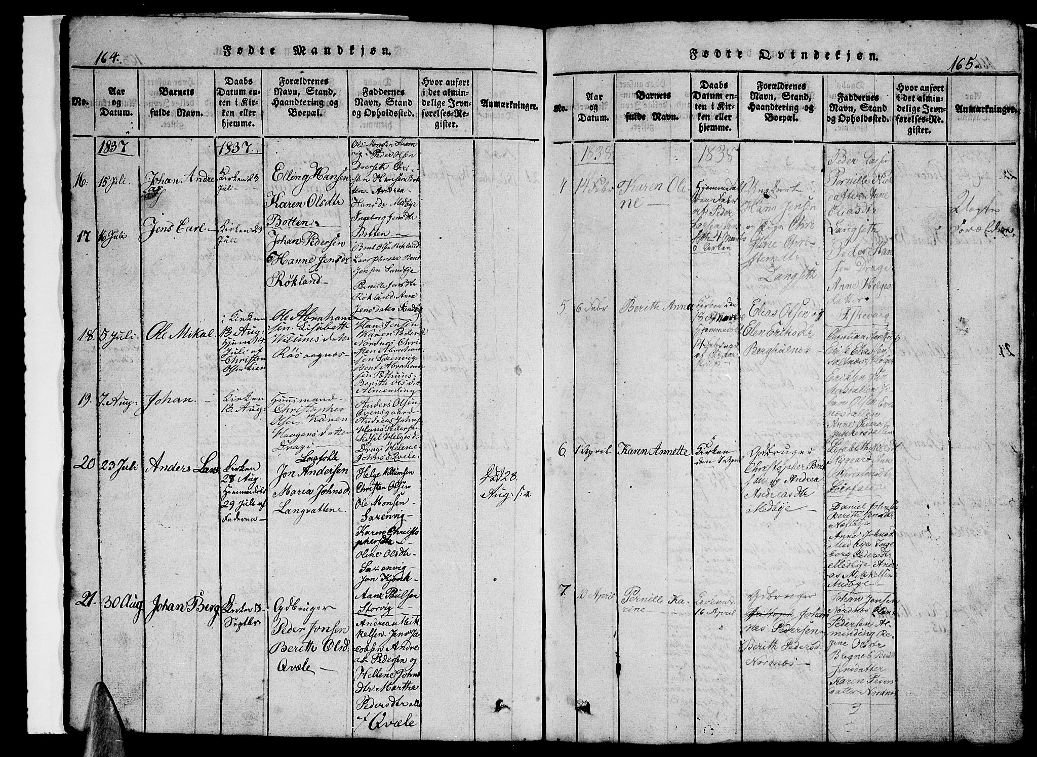 Ministerialprotokoller, klokkerbøker og fødselsregistre - Nordland, AV/SAT-A-1459/847/L0676: Parish register (copy) no. 847C04, 1821-1853, p. 164-165