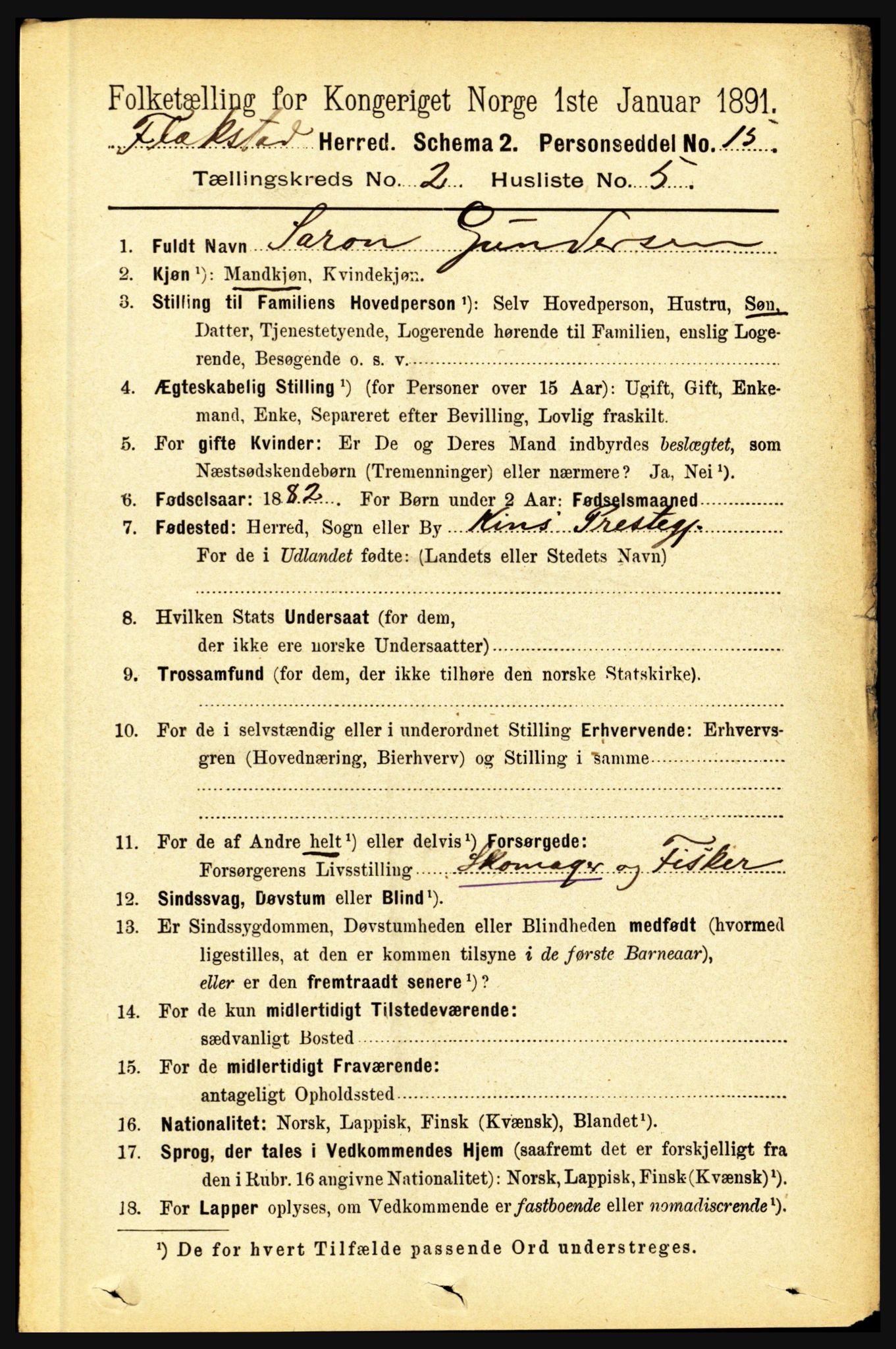 RA, 1891 census for 1859 Flakstad, 1891, p. 647