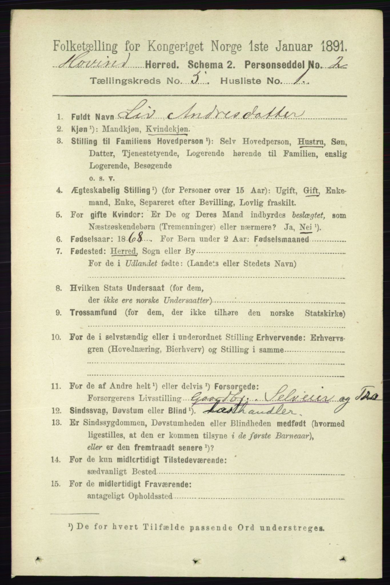 RA, 1891 census for 0825 Hovin, 1891, p. 983