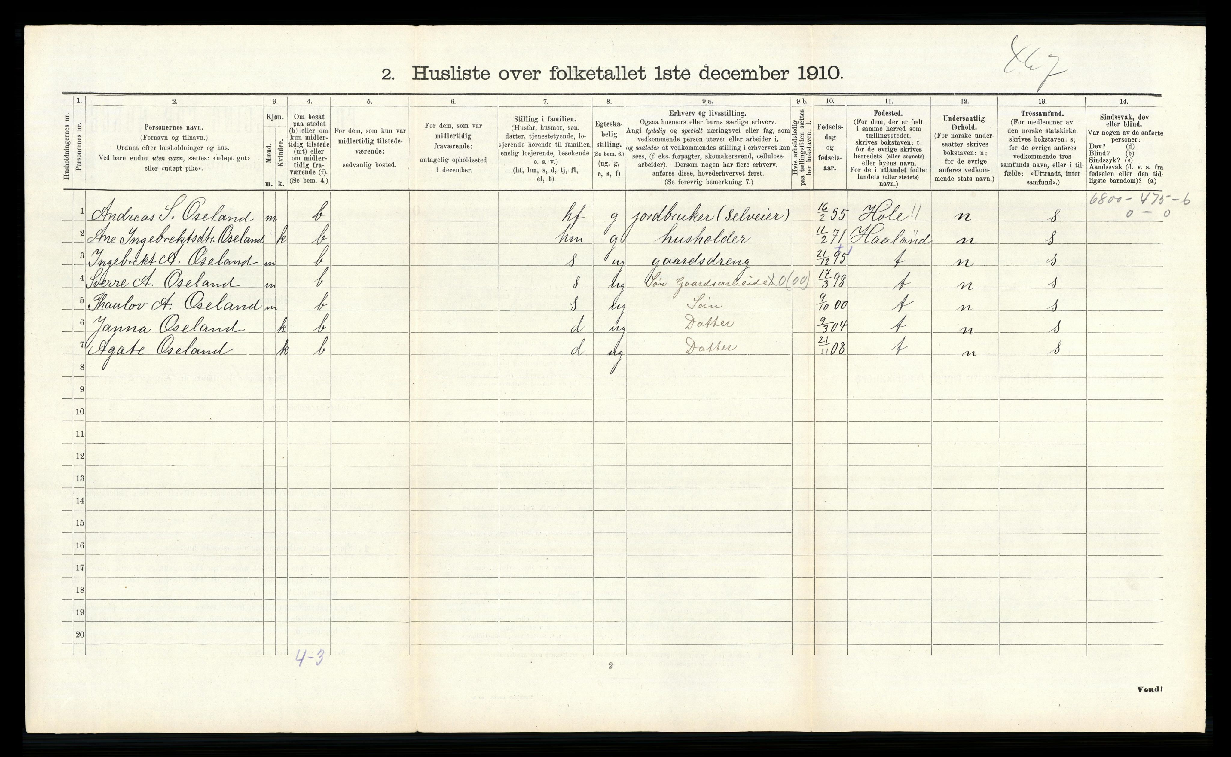 RA, 1910 census for Høyland, 1910, p. 241