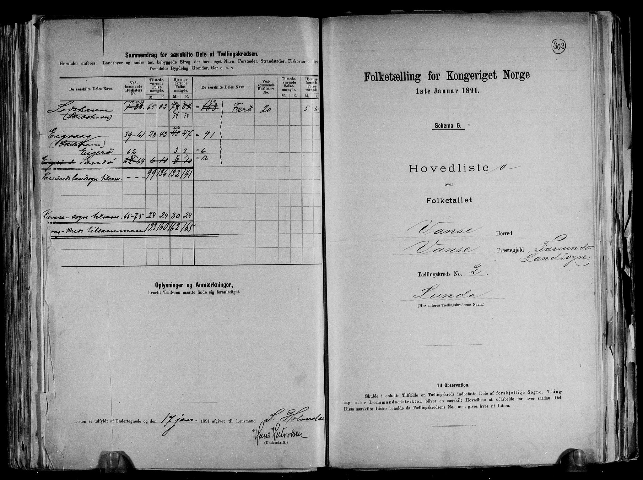 RA, 1891 census for 1041 Vanse, 1891, p. 10