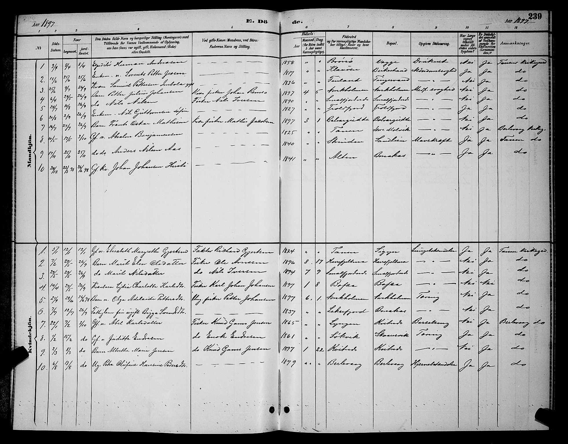 Tana sokneprestkontor, SATØ/S-1334/H/Hb/L0004klokker: Parish register (copy) no. 4, 1890-1903, p. 239