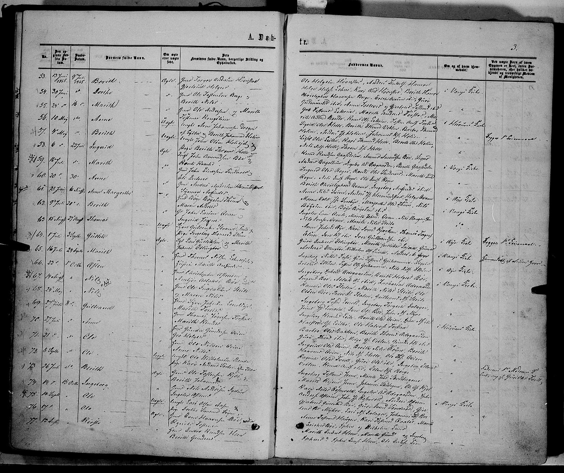 Vang prestekontor, Valdres, SAH/PREST-140/H/Ha/L0007: Parish register (official) no. 7, 1865-1881, p. 3