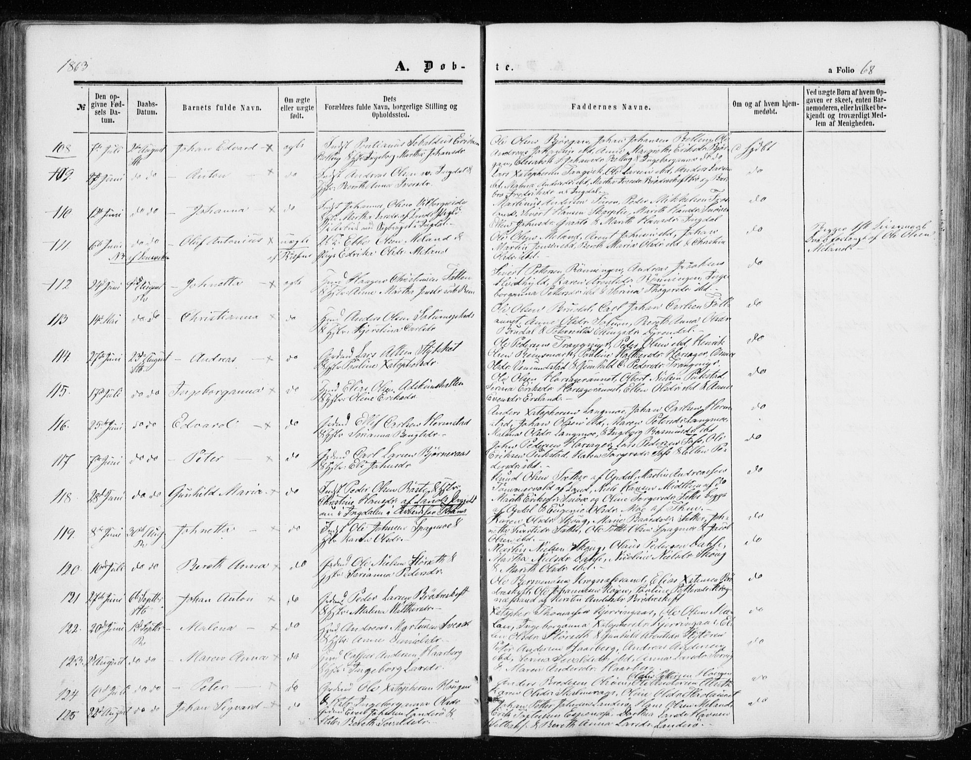 Ministerialprotokoller, klokkerbøker og fødselsregistre - Sør-Trøndelag, SAT/A-1456/646/L0612: Parish register (official) no. 646A10, 1858-1869, p. 68