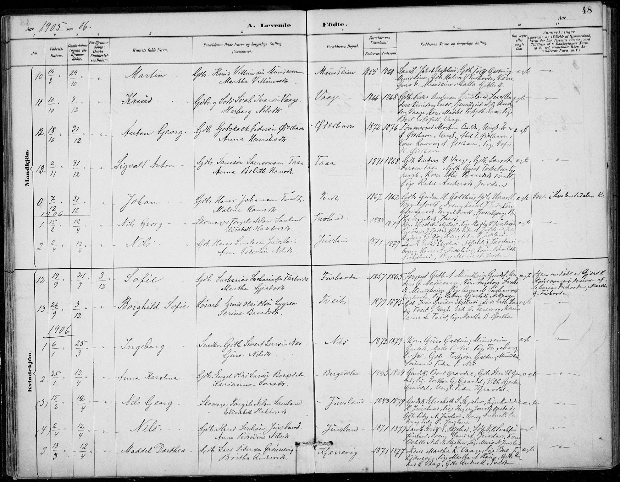 Strandebarm sokneprestembete, SAB/A-78401/H/Haa: Parish register (official) no. D  1, 1886-1912, p. 48