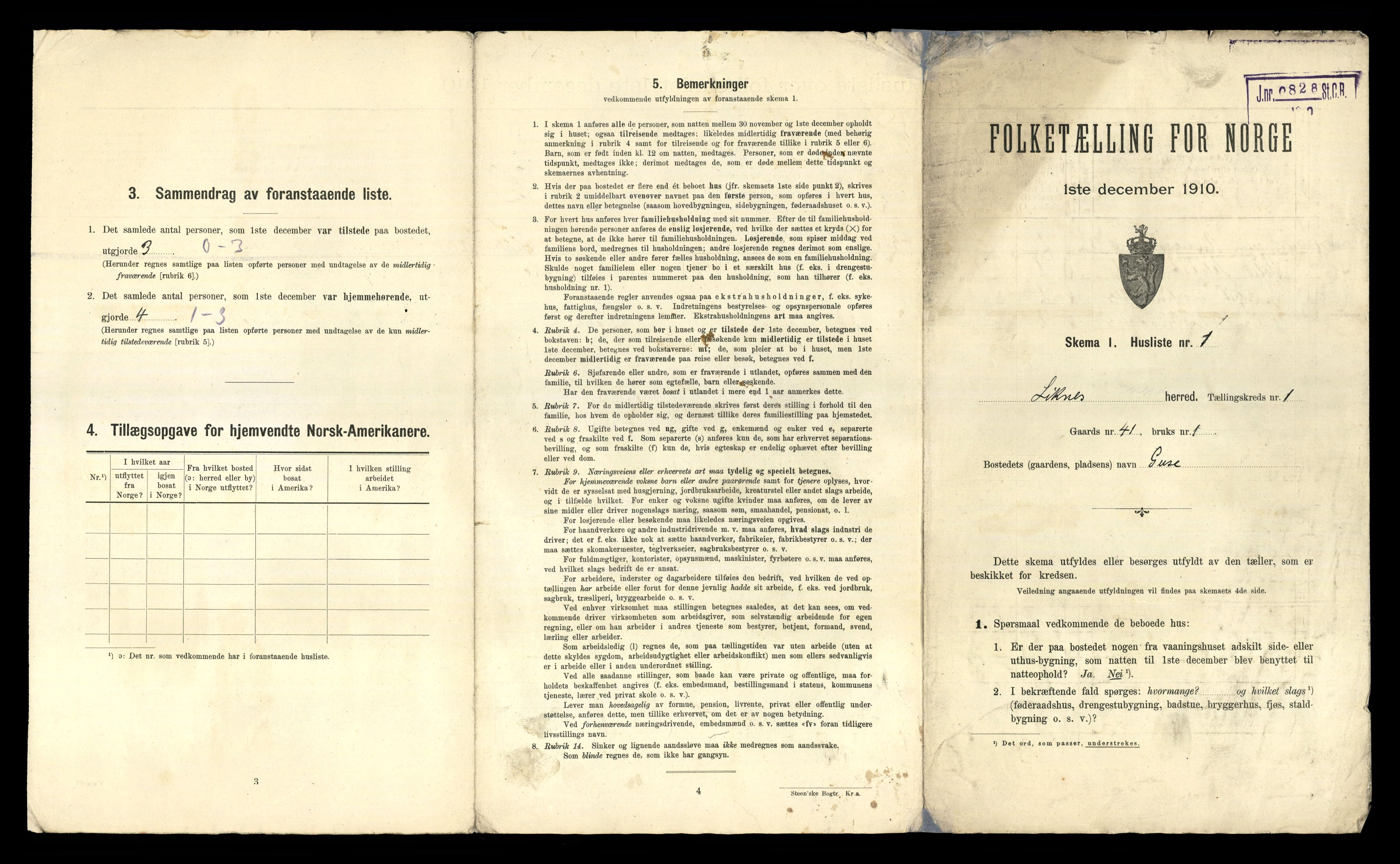 RA, 1910 census for Liknes, 1910, p. 36