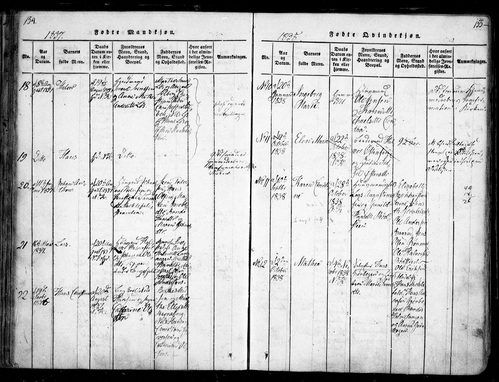 Nesodden prestekontor Kirkebøker, AV/SAO-A-10013/F/Fa/L0006: Parish register (official) no. I 6, 1814-1847, p. 154-155