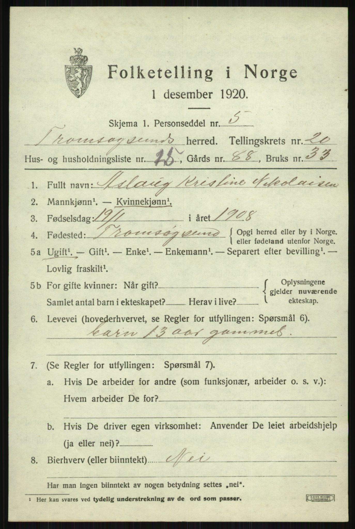 SATØ, 1920 census for Tromsøysund, 1920, p. 10782