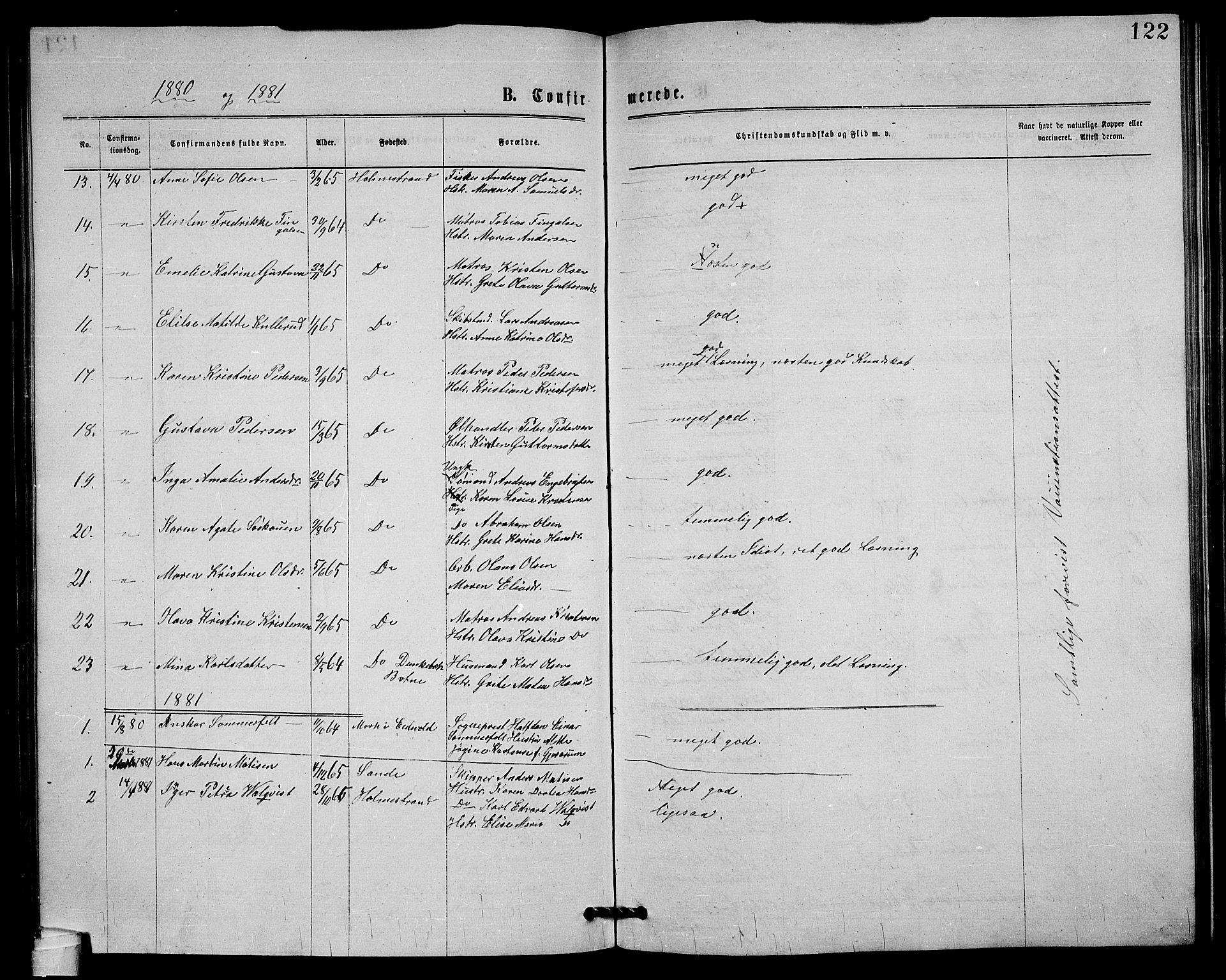 Holmestrand kirkebøker, AV/SAKO-A-346/G/Ga/L0004: Parish register (copy) no. 4, 1874-1888, p. 122