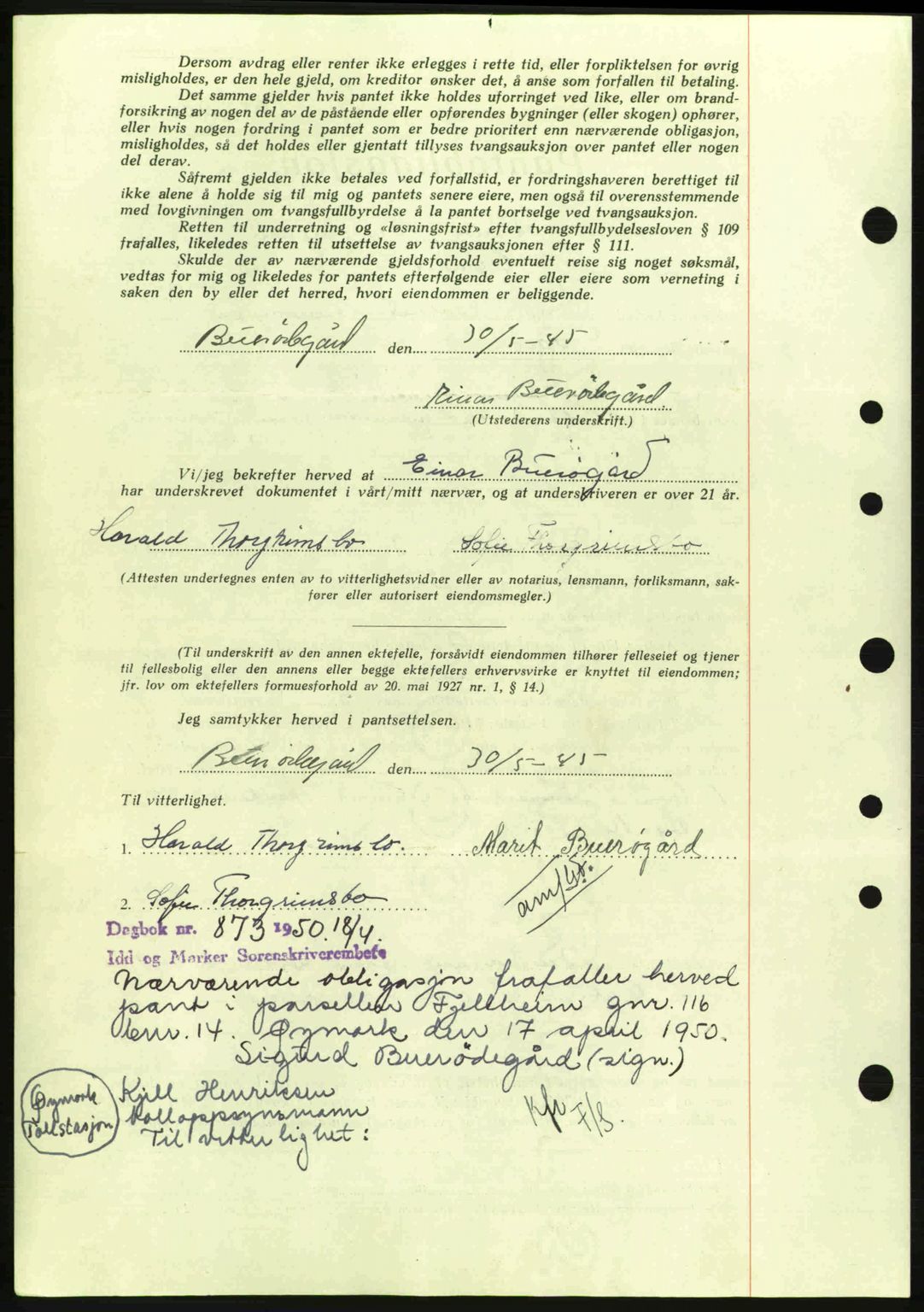 Idd og Marker sorenskriveri, AV/SAO-A-10283/G/Gb/Gbc/L0002: Mortgage book no. B4-9a, 1939-1945, Diary no: : 436/1945