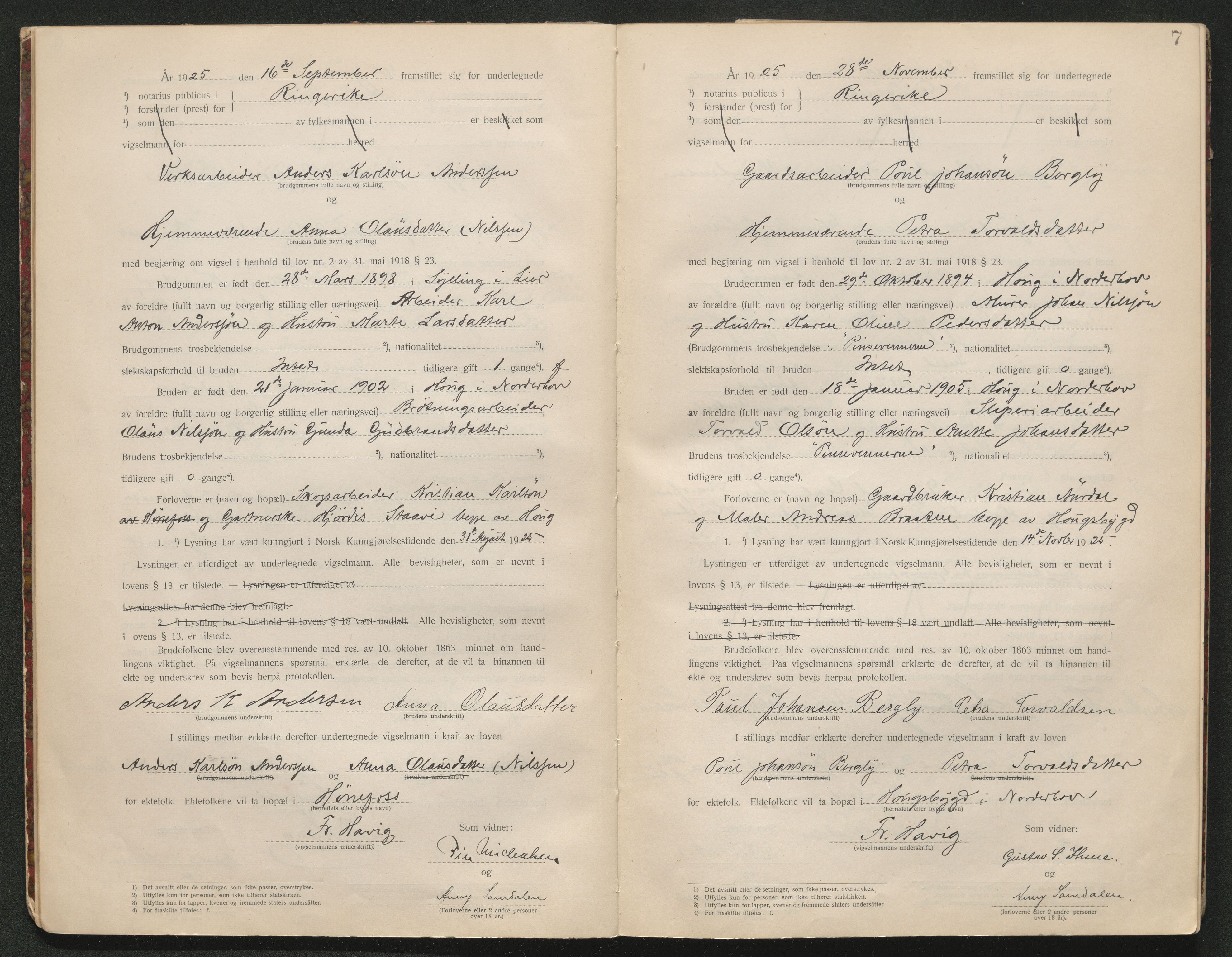Ringerike sorenskriveri, AV/SAKO-A-105/L/Lc/L0001: Vigselsbok, 1920-1942, p. 6