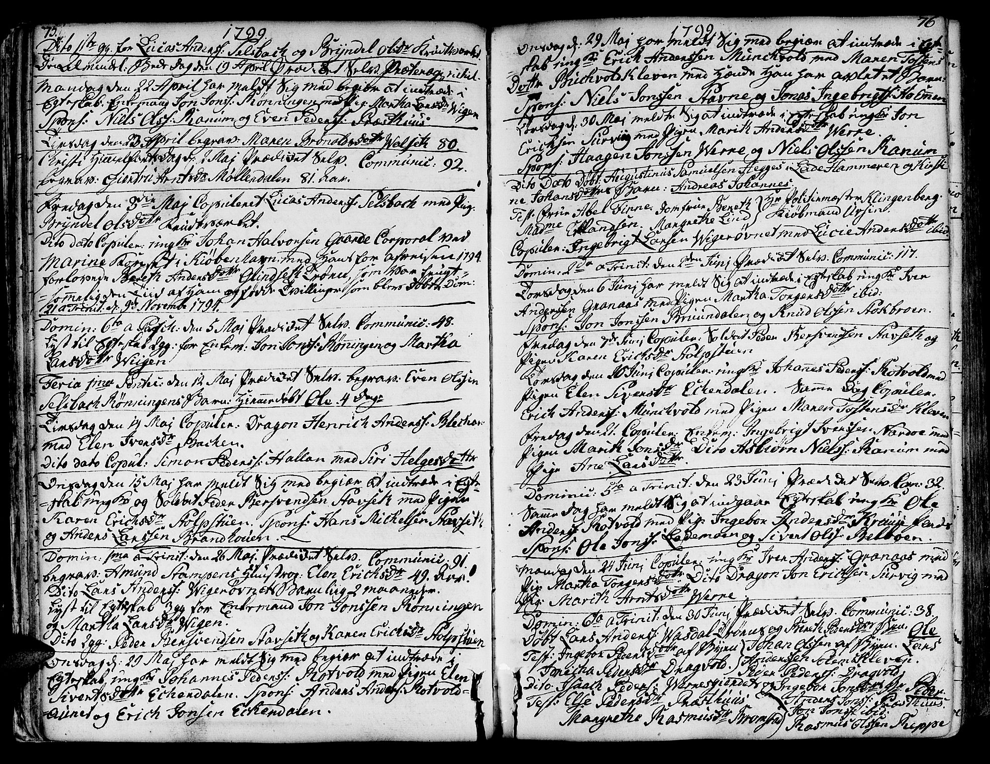 Ministerialprotokoller, klokkerbøker og fødselsregistre - Sør-Trøndelag, SAT/A-1456/606/L0280: Parish register (official) no. 606A02 /1, 1781-1817, p. 75-76