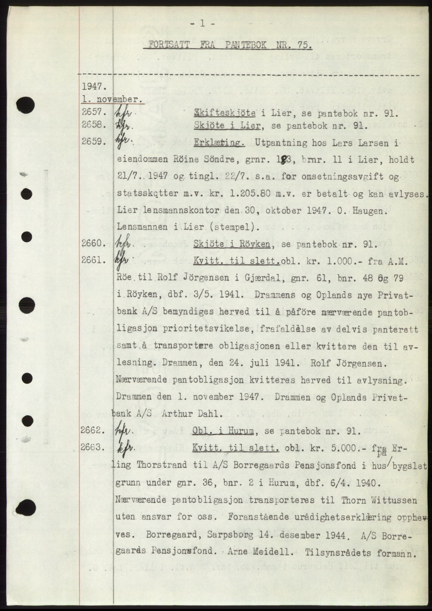 Lier, Røyken og Hurum sorenskriveri, SAKO/A-89/G/Ga/Gab/L0092: Mortgage book no. 92, 1947-1950, Diary no: : 2657/1947