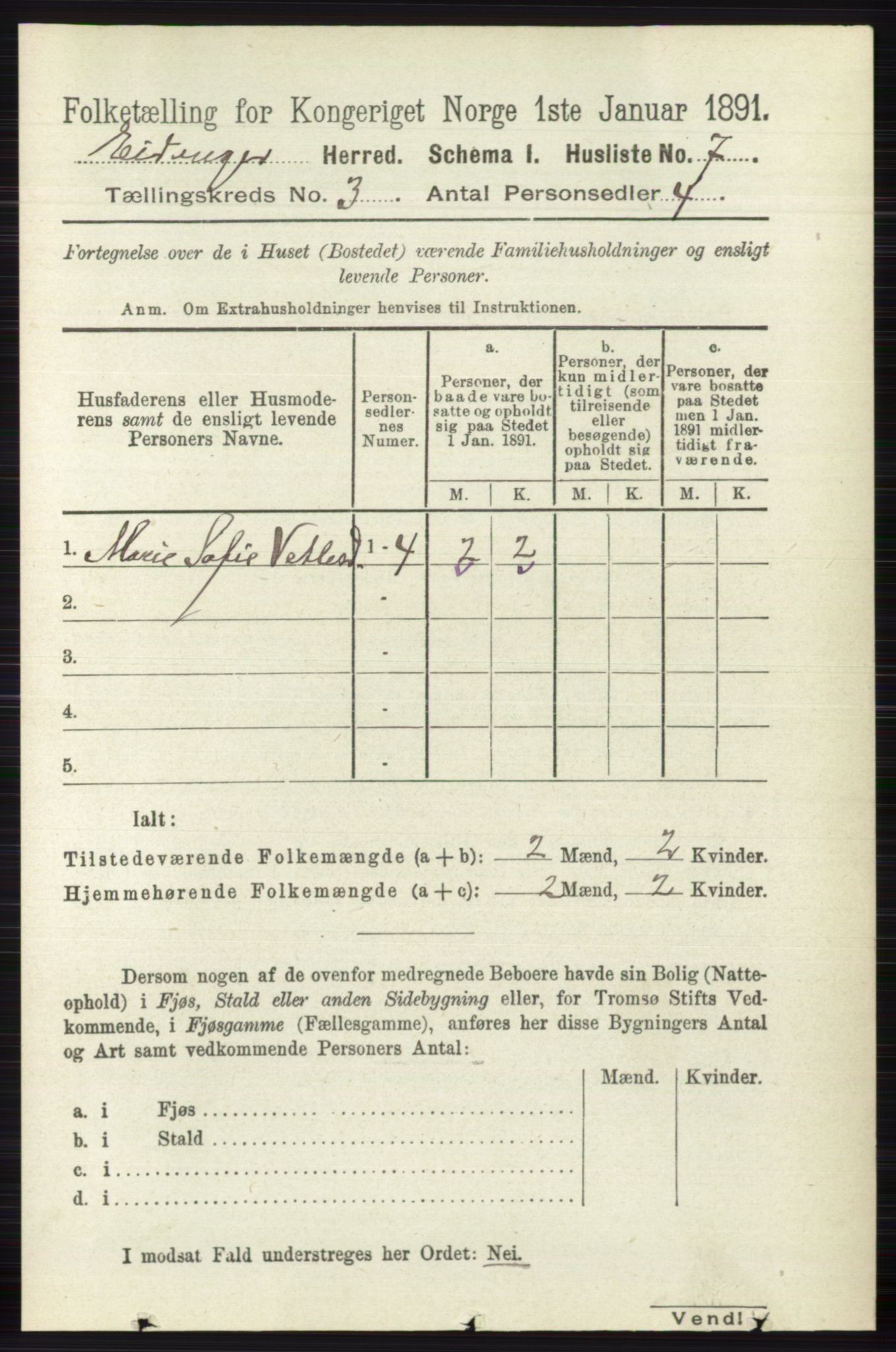 RA, 1891 census for 0813 Eidanger, 1891, p. 1454