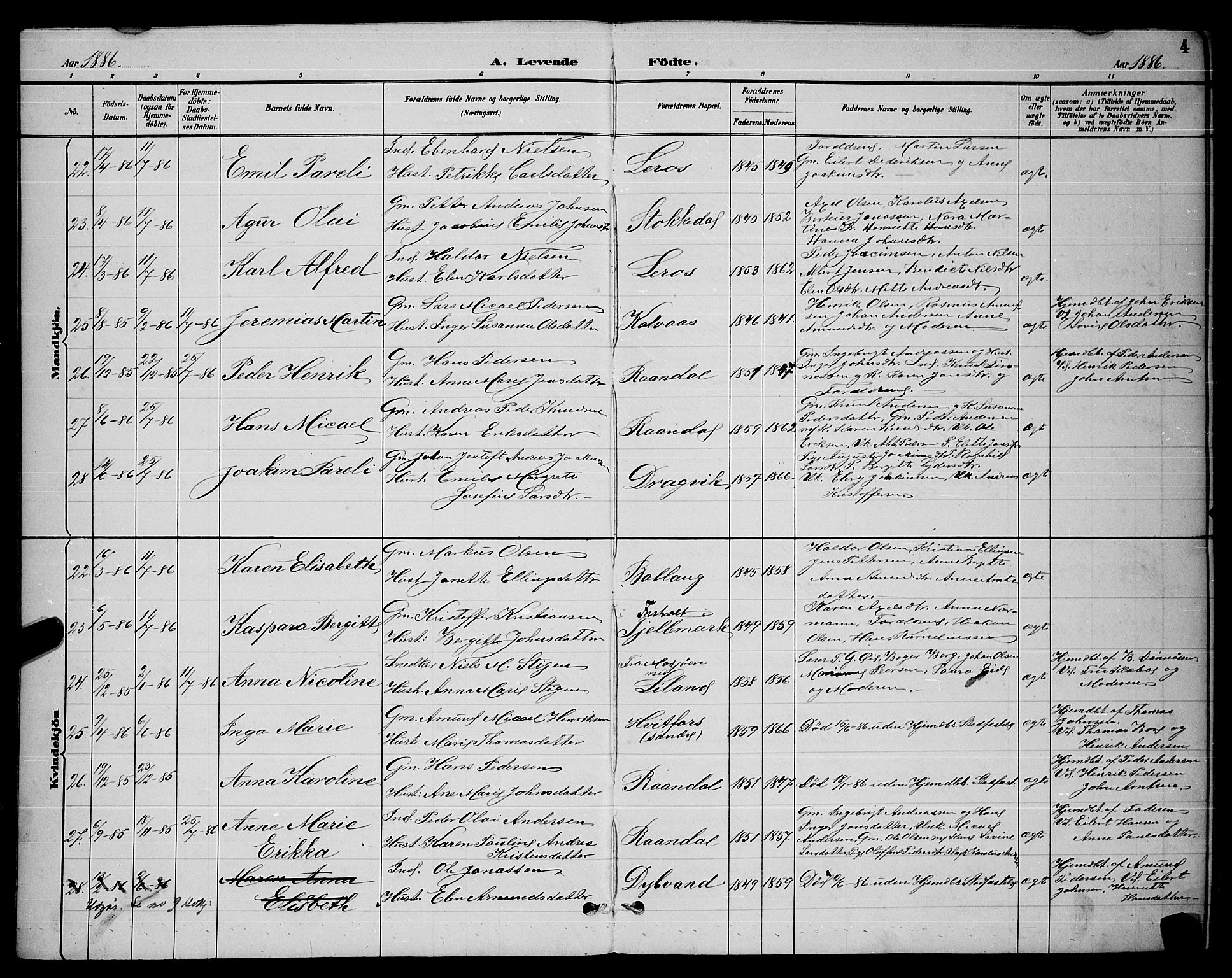 Ministerialprotokoller, klokkerbøker og fødselsregistre - Nordland, AV/SAT-A-1459/863/L0914: Parish register (copy) no. 863C04, 1886-1897, p. 4