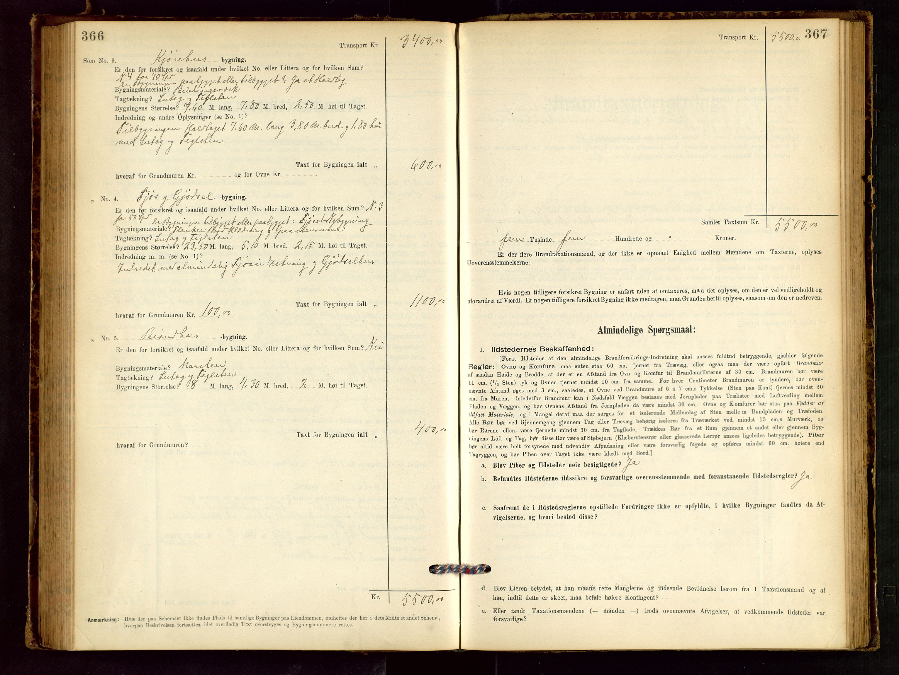 Håland lensmannskontor, SAST/A-100100/Gob/L0001: Branntakstprotokoll - skjematakst. Register i boken., 1894-1902, p. 366-367