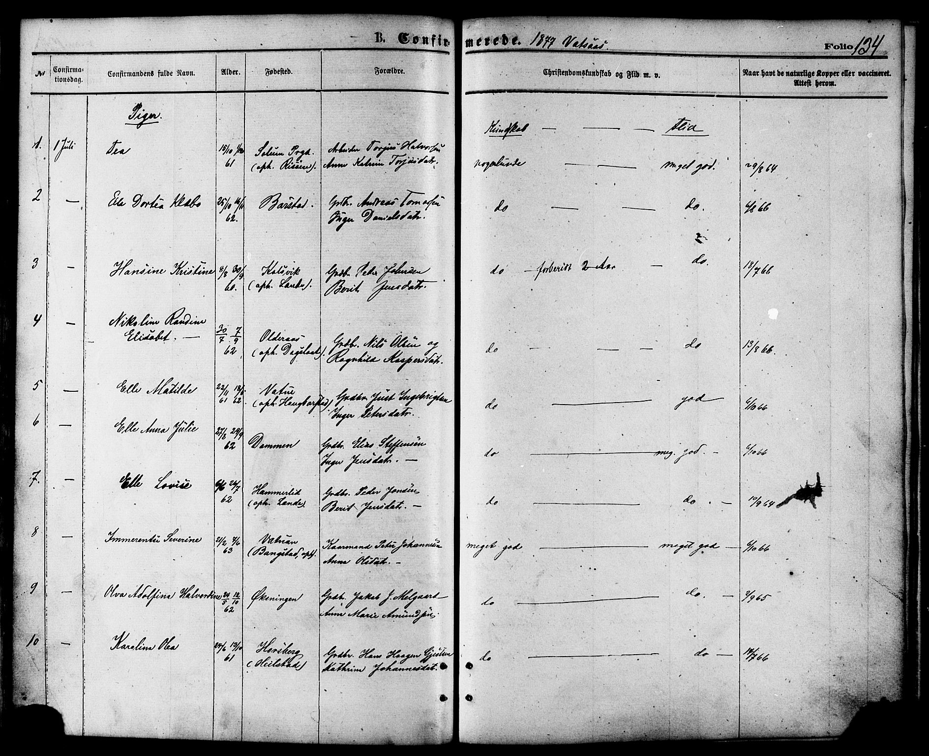 Ministerialprotokoller, klokkerbøker og fødselsregistre - Nordland, AV/SAT-A-1459/810/L0148: Parish register (official) no. 810A09 /1, 1874-1884, p. 134