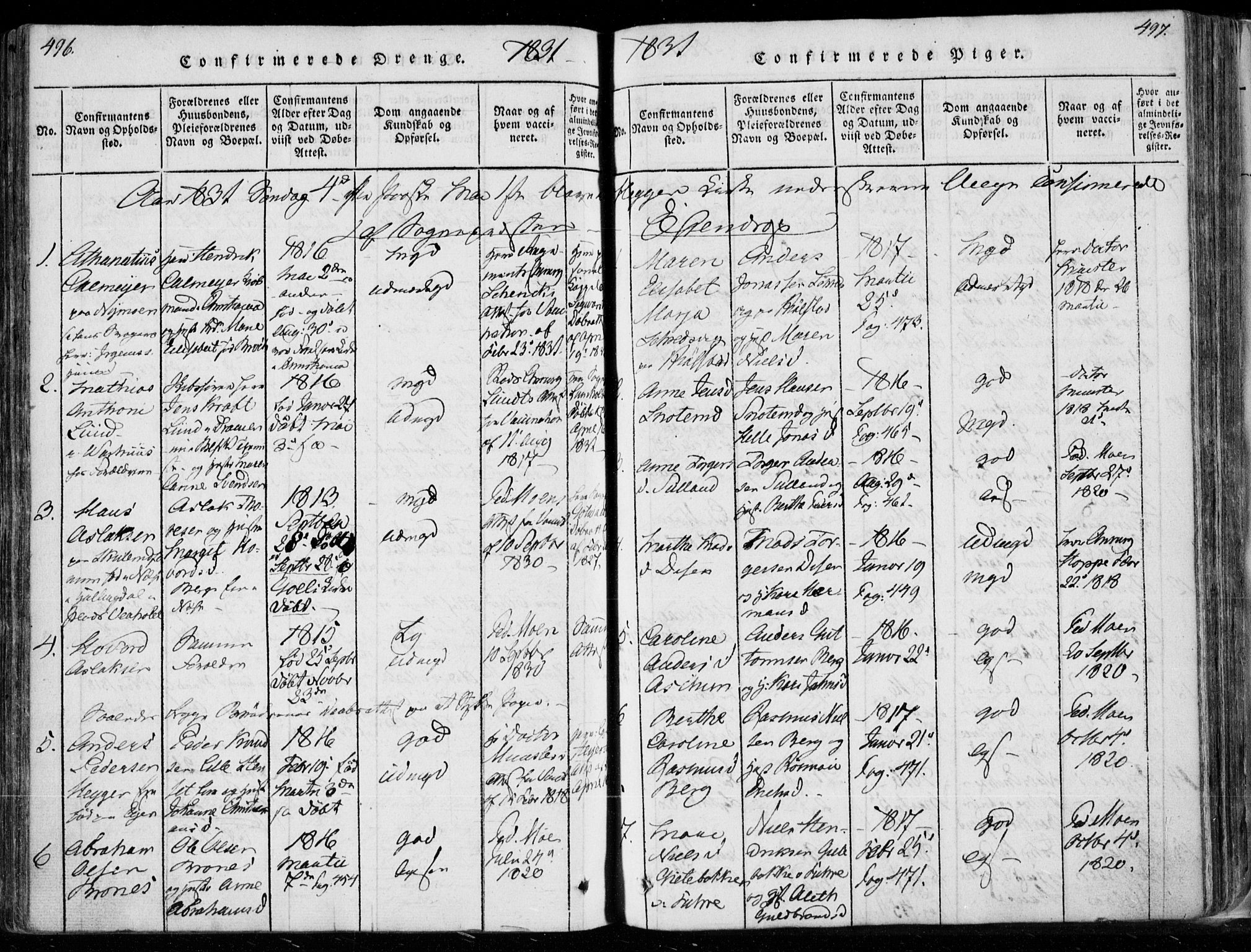 Modum kirkebøker, SAKO/A-234/F/Fa/L0006: Parish register (official) no. 6, 1832-1841, p. 496-497