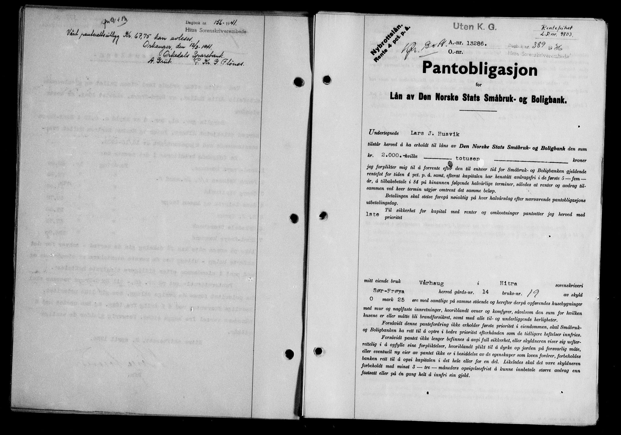 Hitra sorenskriveri, AV/SAT-A-0018/2/2C/2Ca/L0028: Mortgage book no. B-1, 1936-1939, Diary no: : 389/1936