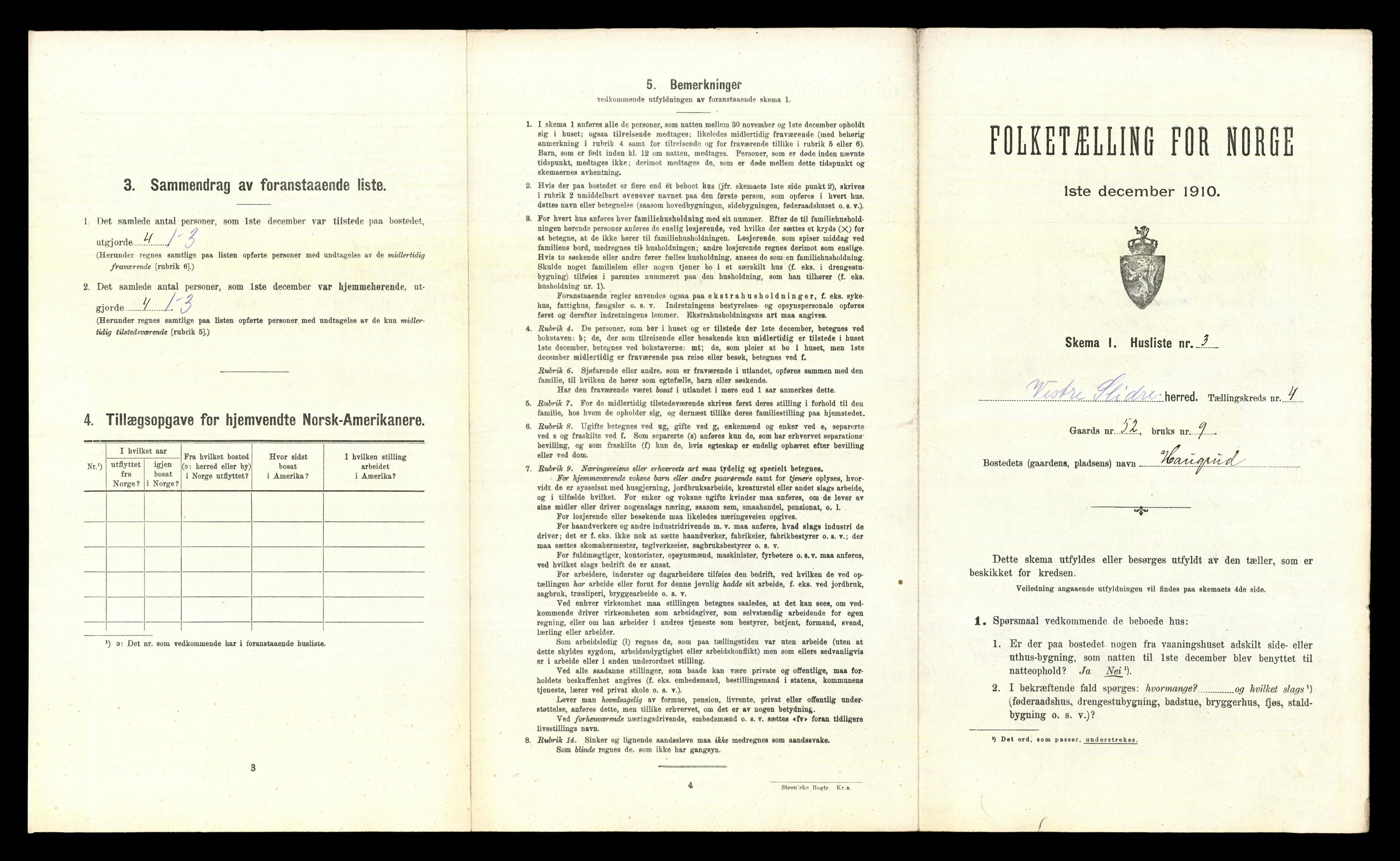 RA, 1910 census for Vestre Slidre, 1910, p. 353