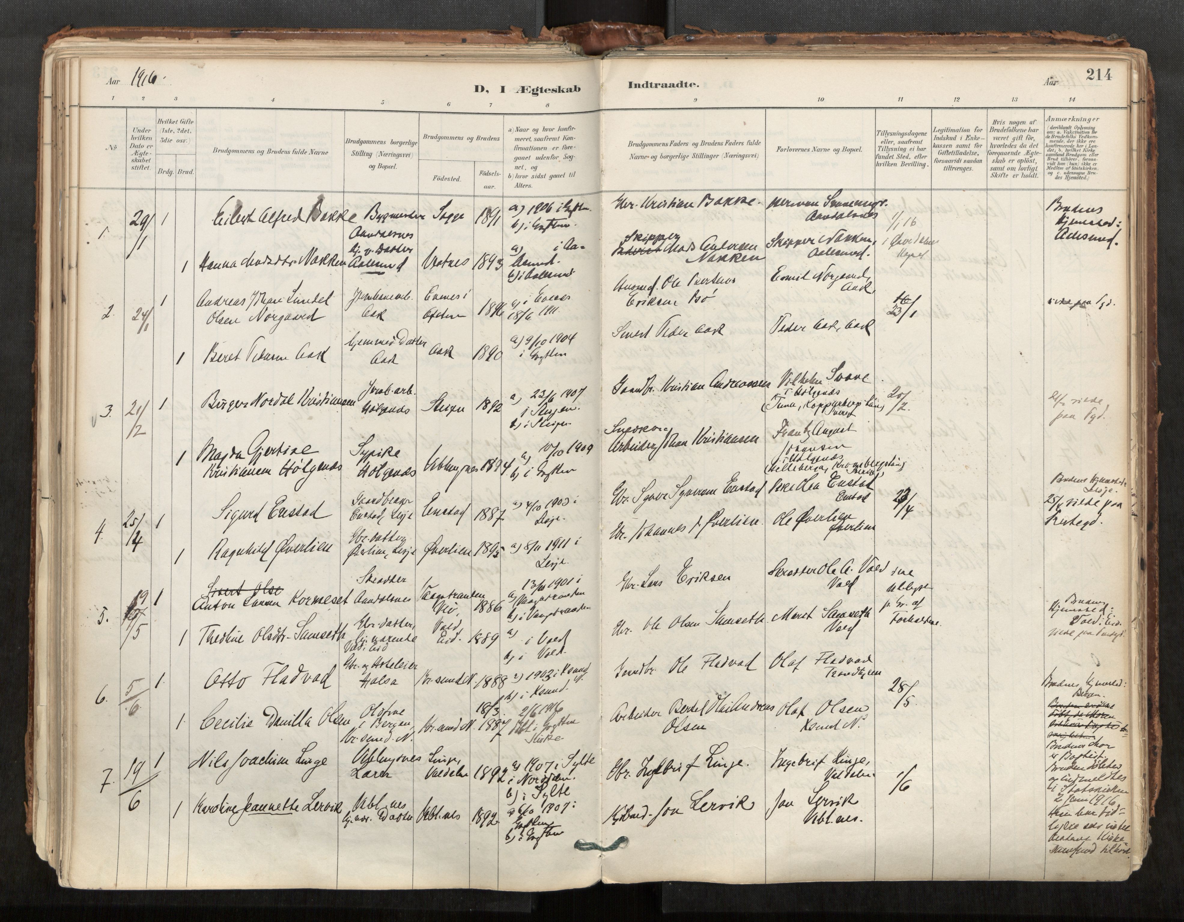 Ministerialprotokoller, klokkerbøker og fødselsregistre - Møre og Romsdal, AV/SAT-A-1454/544/L0585: Parish register (official) no. 544A06, 1887-1924, p. 214