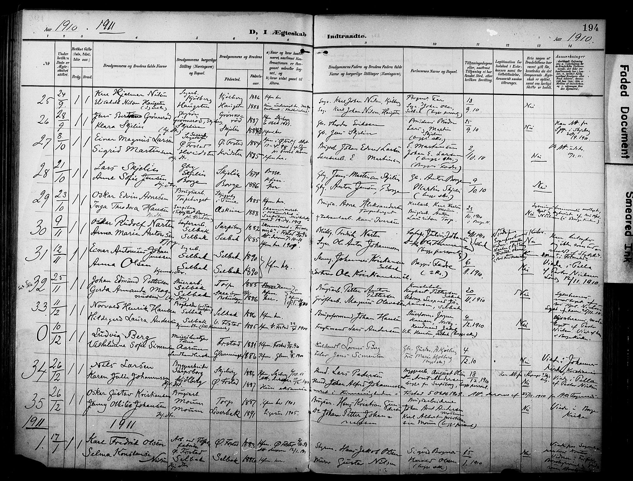 Borge prestekontor Kirkebøker, SAO/A-10903/F/Fa/L0009: Parish register (official) no. I 9, 1902-1911, p. 194