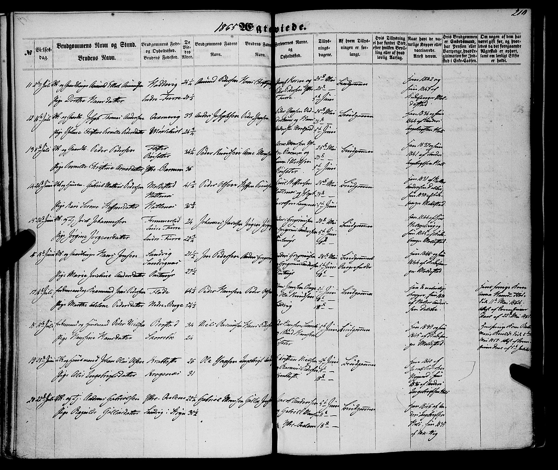 Selje sokneprestembete, SAB/A-99938/H/Ha/Haa/Haaa: Parish register (official) no. A 11, 1858-1870, p. 210