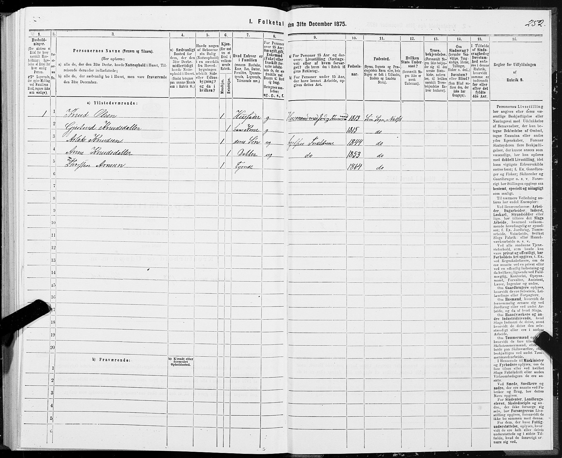 SAT, 1875 census for 1543P Nesset, 1875, p. 2252