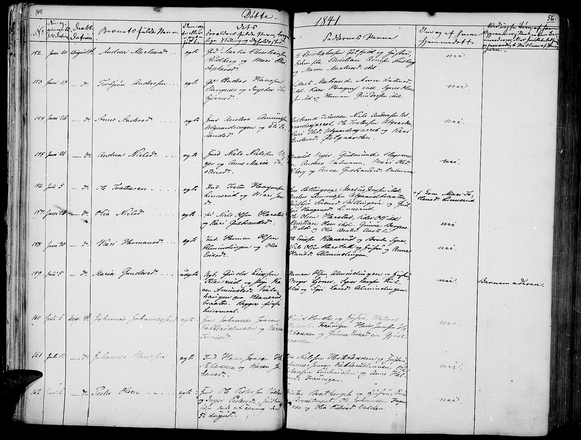 Vinger prestekontor, AV/SAH-PREST-024/H/Ha/Haa/L0008: Parish register (official) no. 8, 1839-1847, p. 56