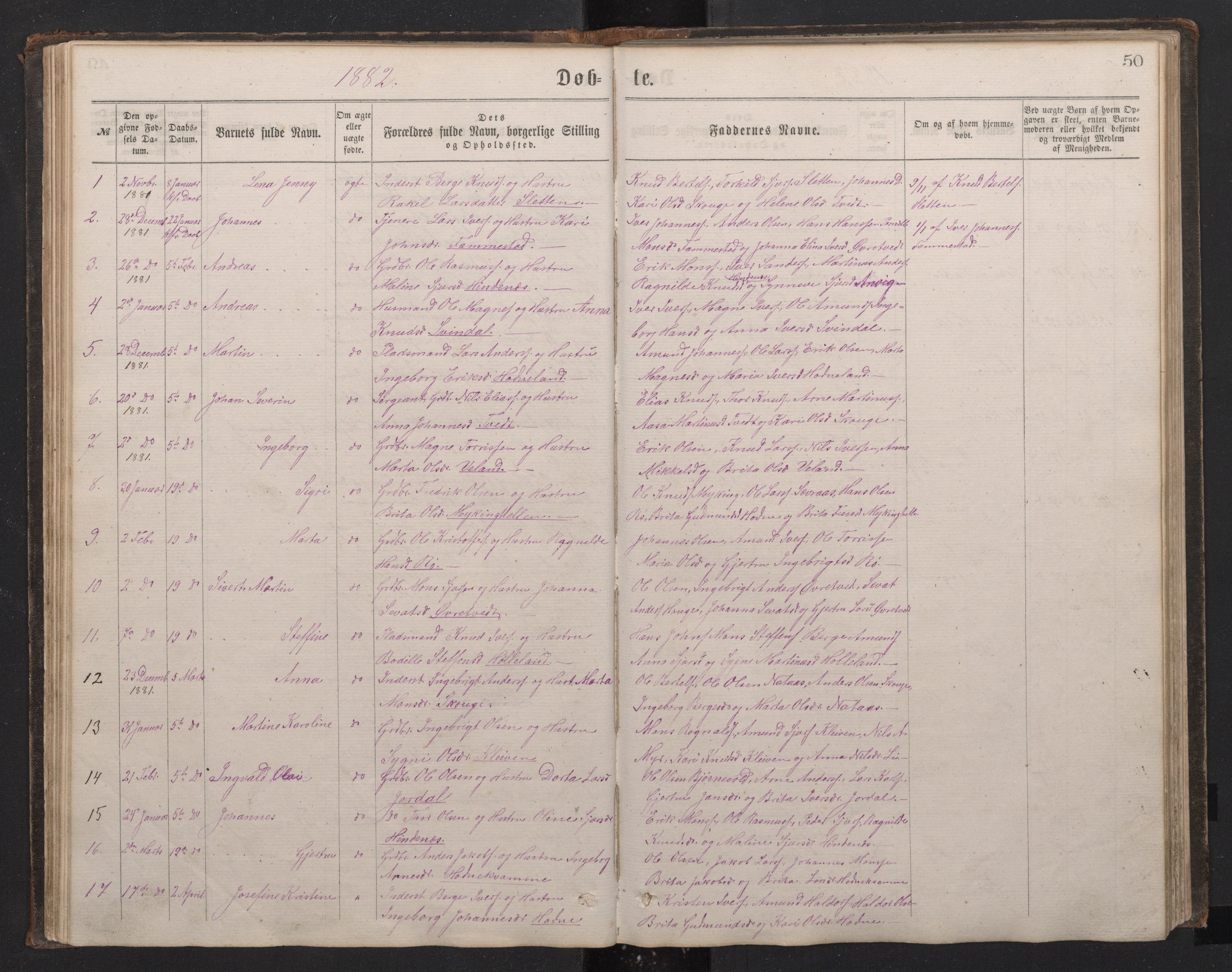 Lindås Sokneprestembete, SAB/A-76701/H/Hab: Parish register (copy) no. E 2, 1867-1892, p. 49b-50a